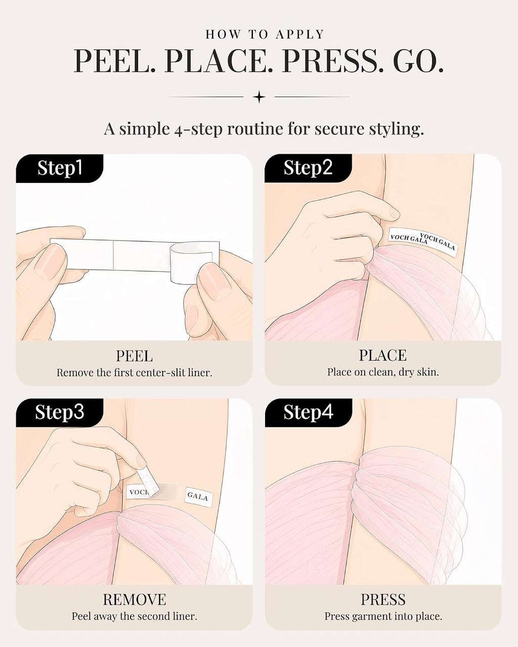 Double Sided Tape for Clothes & Fashion, 100 Pre-Cut Strips, Lingerie Tape