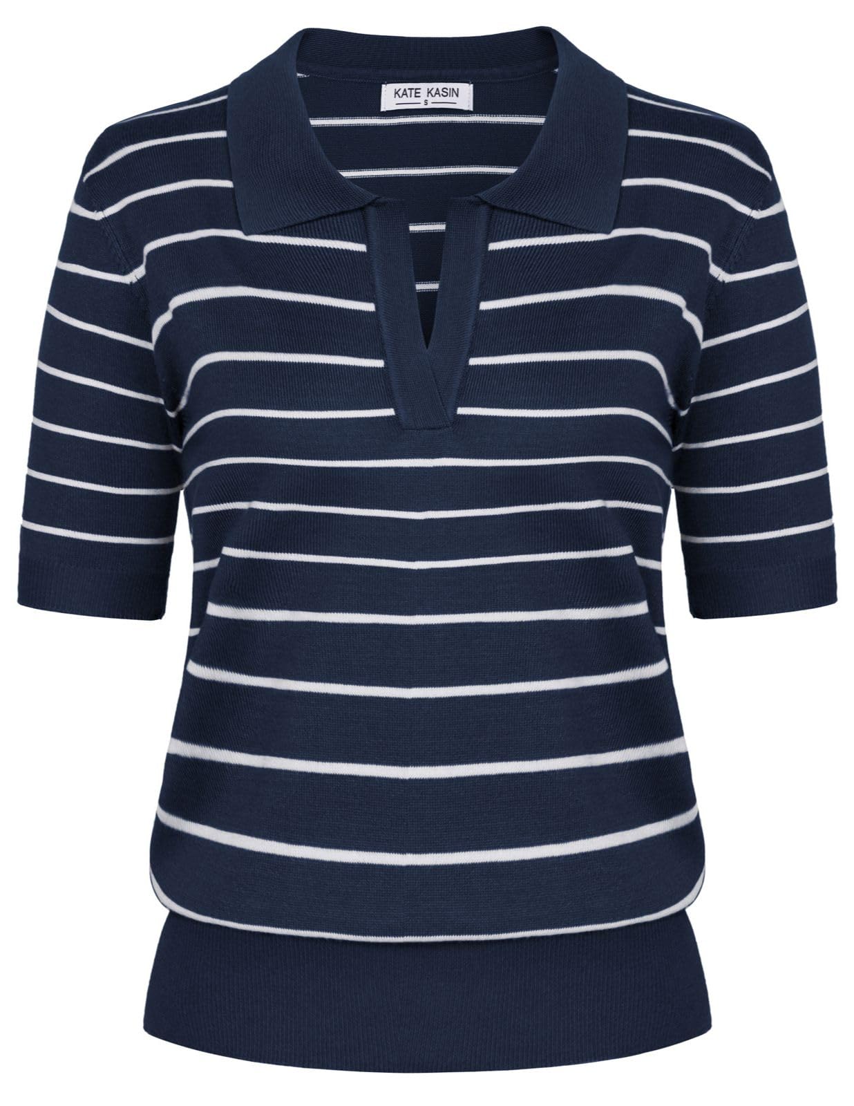 Women's Short Sleeve Classic V Neck Collared Casual Polo Sweater Tops