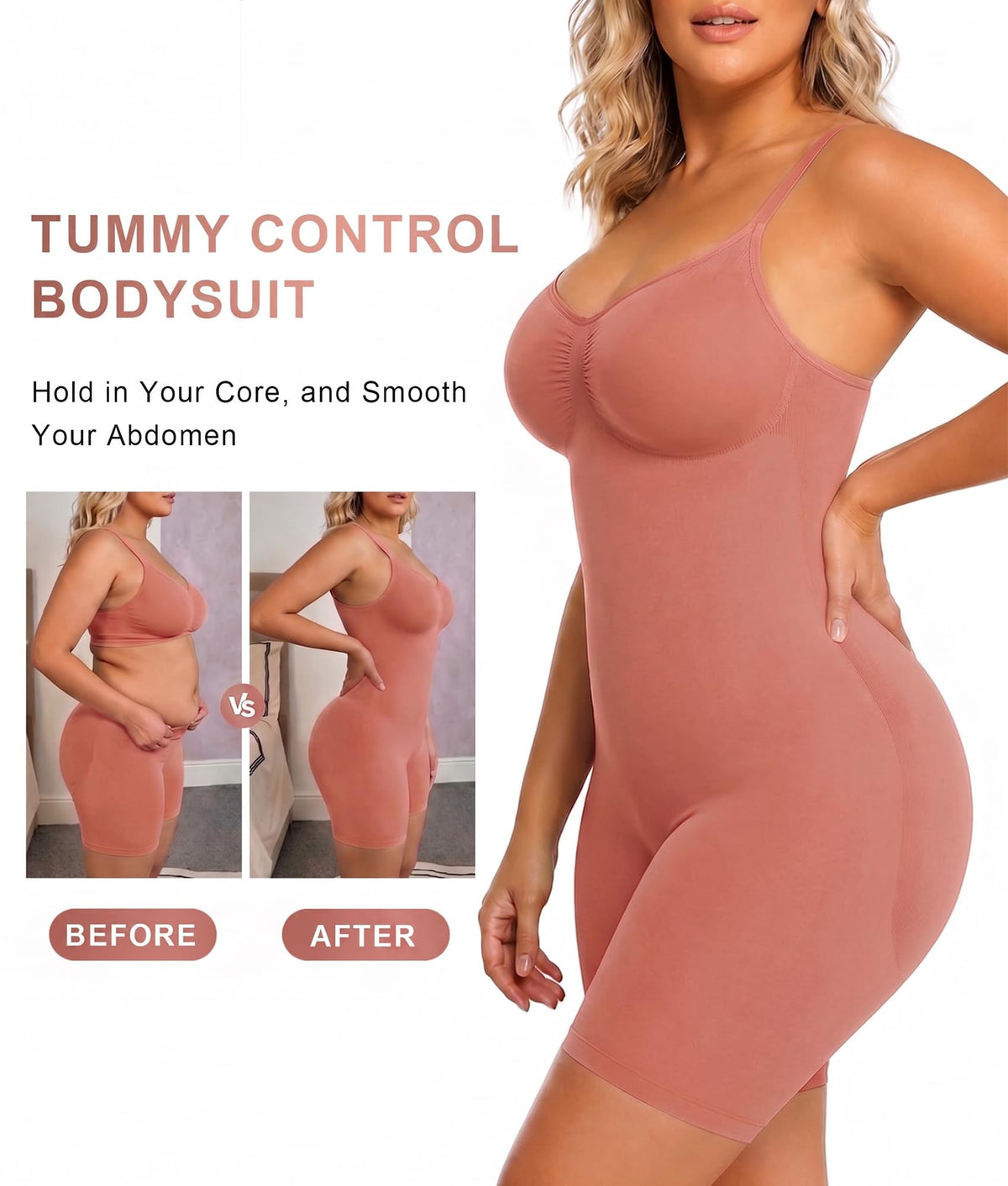 SHAPERX Shapewear for Women Tummy Control Bodysuit Mid Thigh Body Shaper Shorts for a Lifted Look