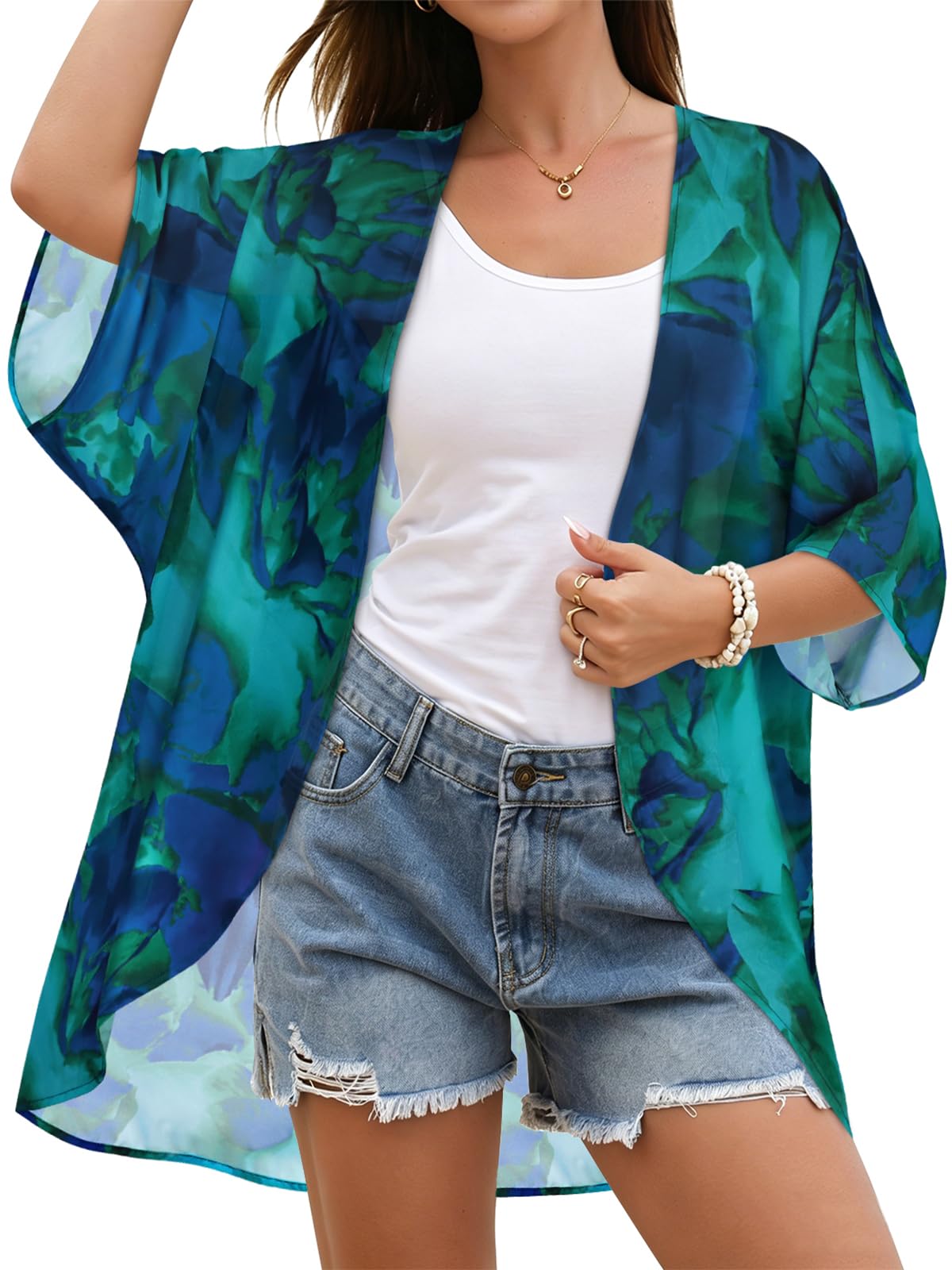 CHICGAL Womens Floral Kimono Cardigan Beach Cover Up Casual Summer Tops