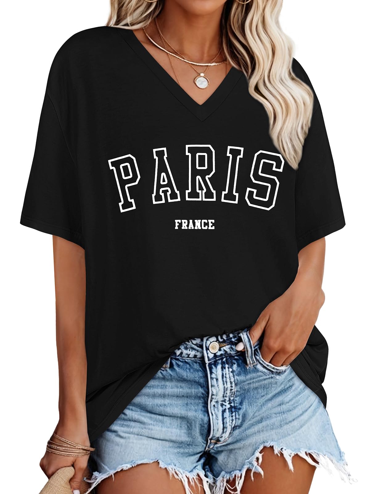 Oversized Tshirts for Women Graphic V Neck Short Sleeve Summer Casual Tops