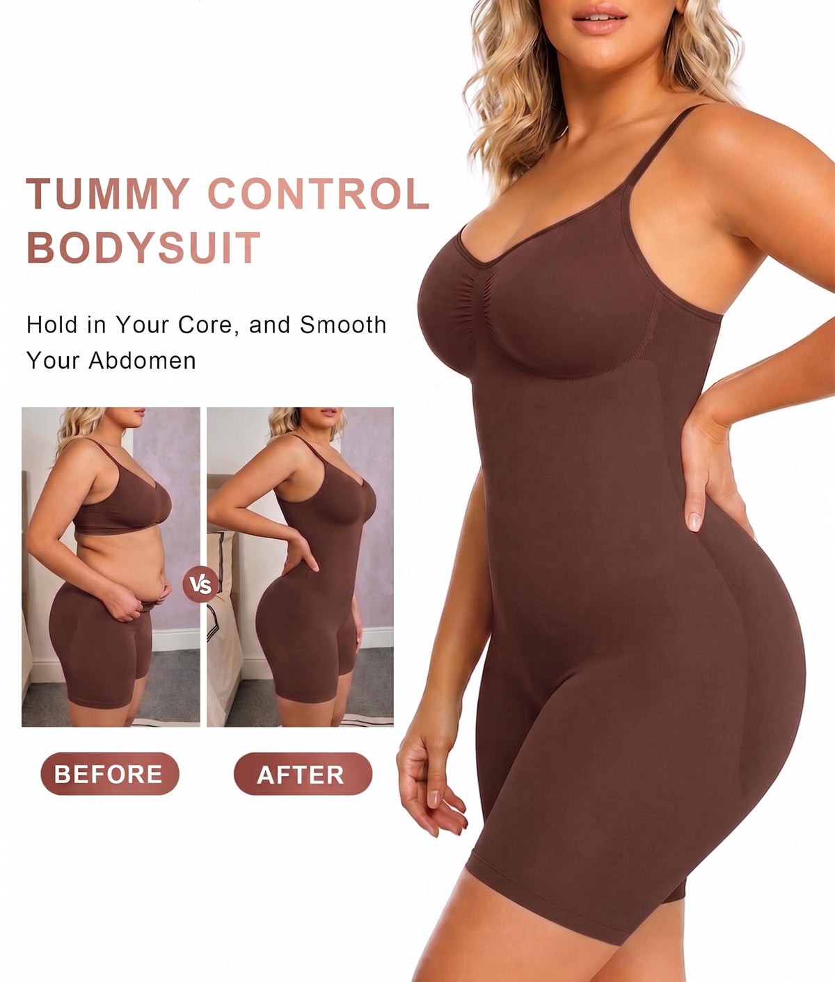 SHAPERX Shapewear for Women Tummy Control Bodysuit Mid Thigh Body Shaper Shorts for a Lifted Look