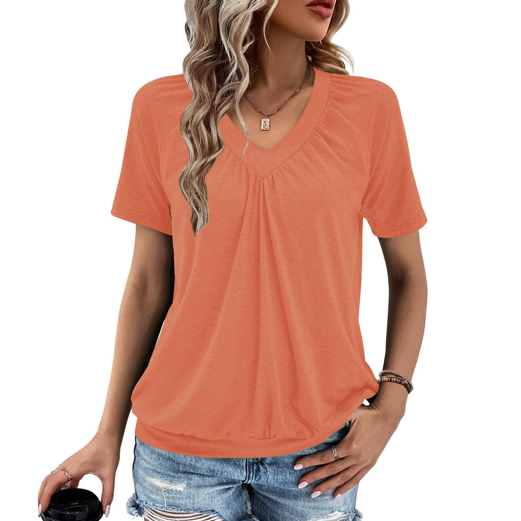 Gihgoew Summer Tops for Women 2025 Shorts Sleeve Womens Tops,V Neck Soft Casual Loose Fit Ruched Top T Shirts Tee Clothes