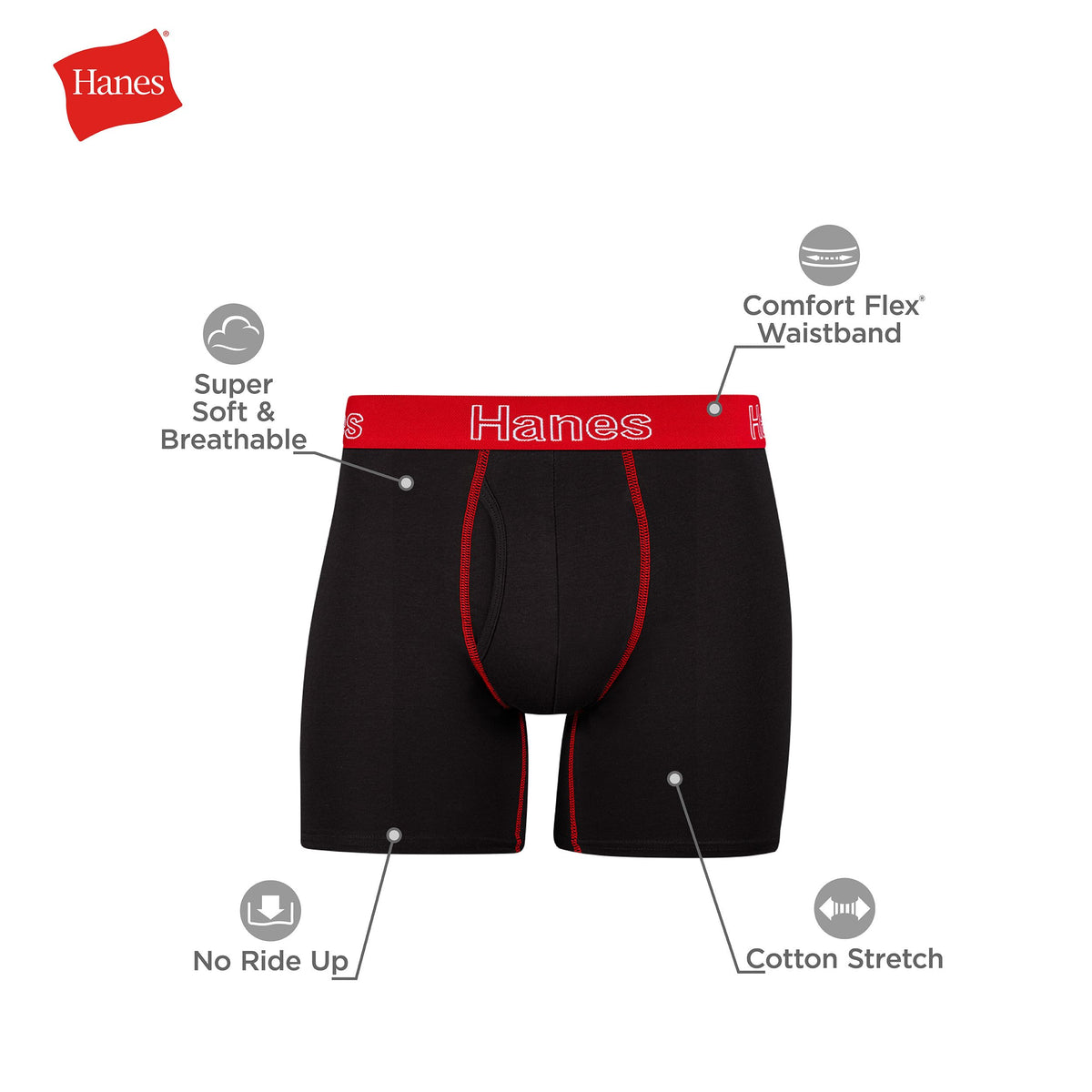 Hanes Men's Boxer Brief Underwear Pack, Stretch Cotton Boxer Briefs for Men, Moisture-wicking, 6-pack