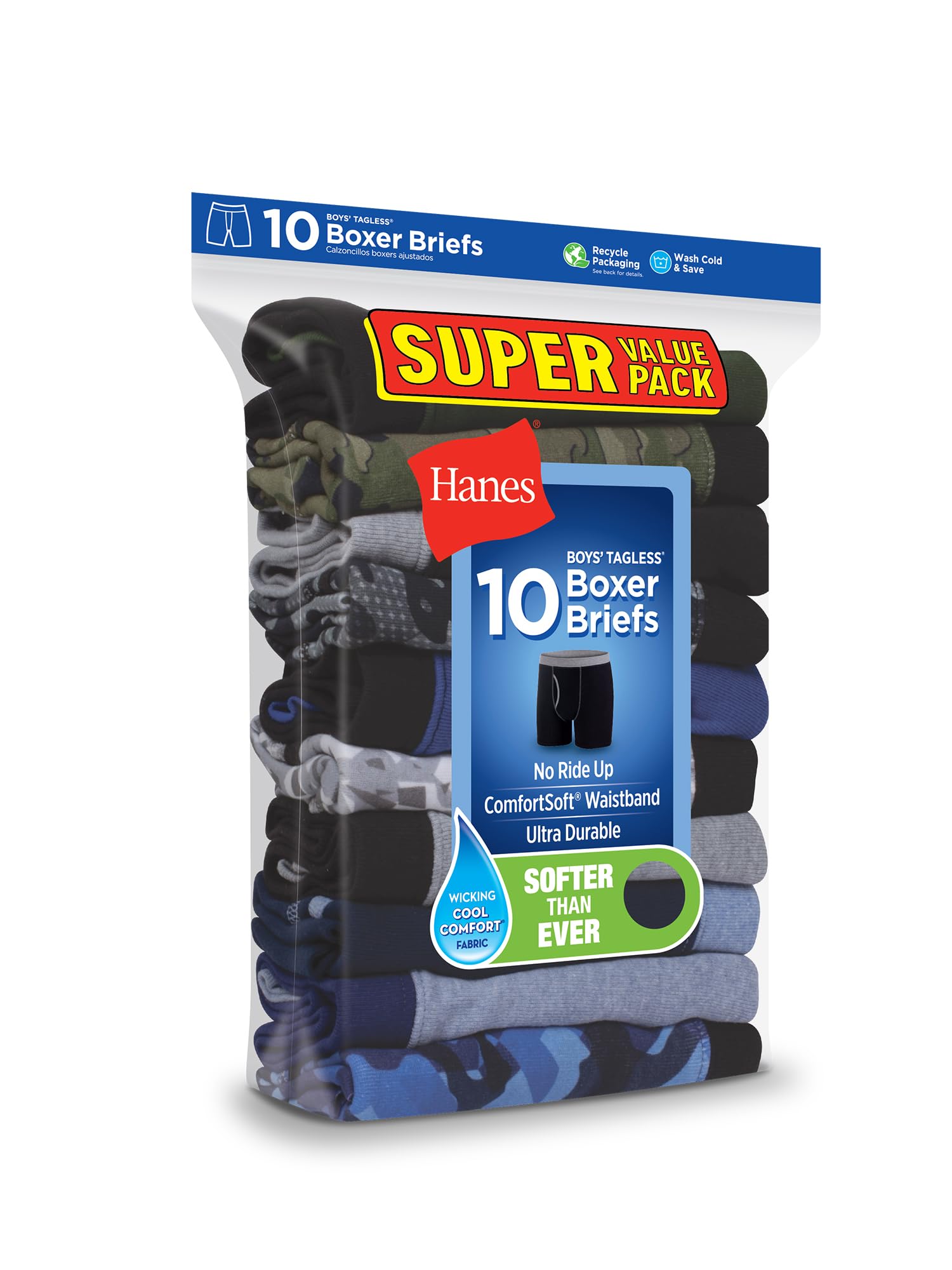 Hanes Boys' Underwear Boxer Briefs Or Briefs Pack, 8 Or 12 Pack, Cotton Stretch Underwear for Boys & Toddler Boys