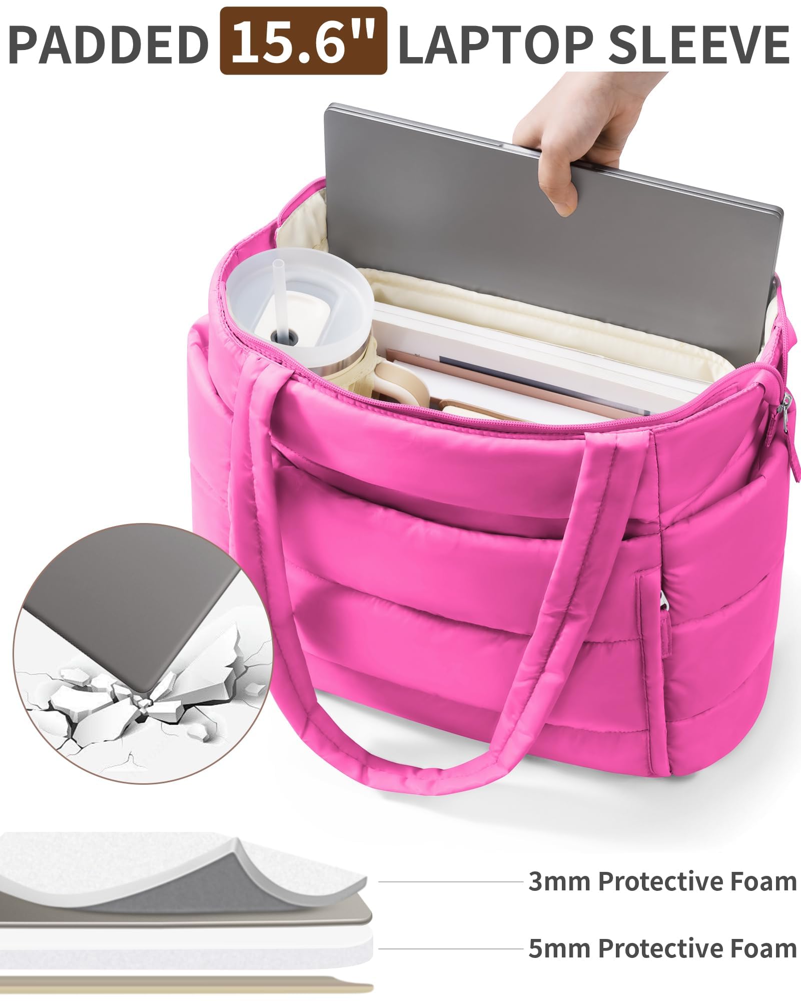 Bagstellar Puffer Tote Bag for Women, Lightweight Puffy Travel Gym Work Bag