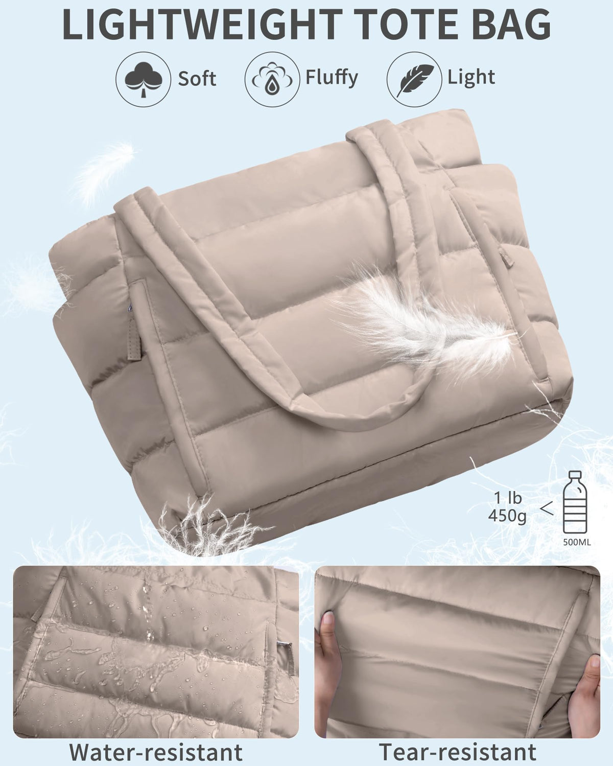 Bagstellar Puffer Tote Bag for Women, Lightweight Puffy Travel Gym Work Bag
