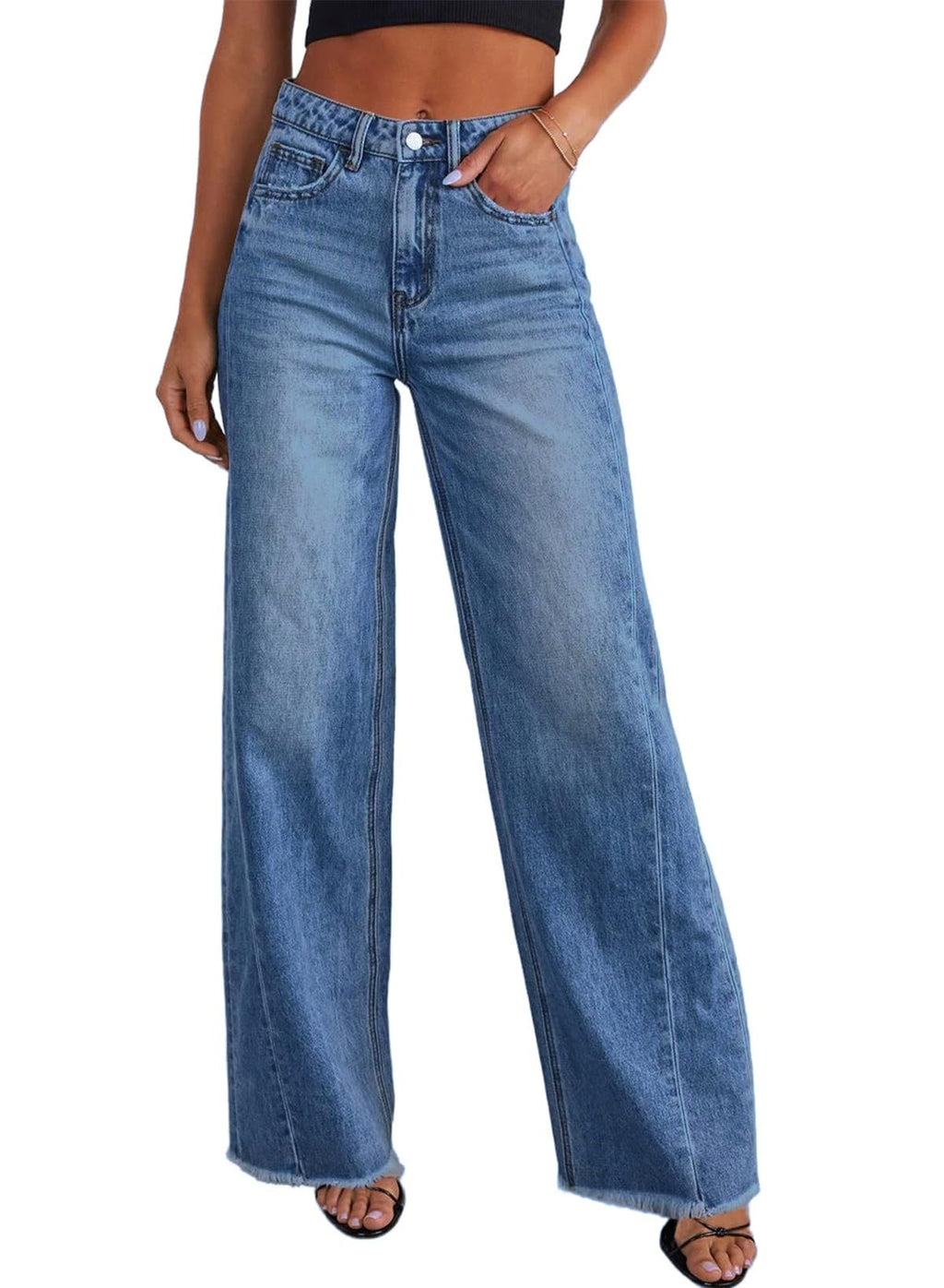 Sidefeel Women's Wide Leg Jeans High Waisted Stretchy Denim Pants