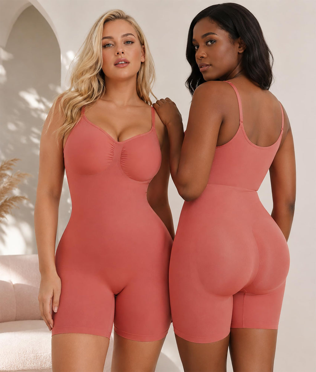 SHAPERX Shapewear for Women Tummy Control Bodysuit Mid Thigh Body Shaper Shorts for a Lifted Look