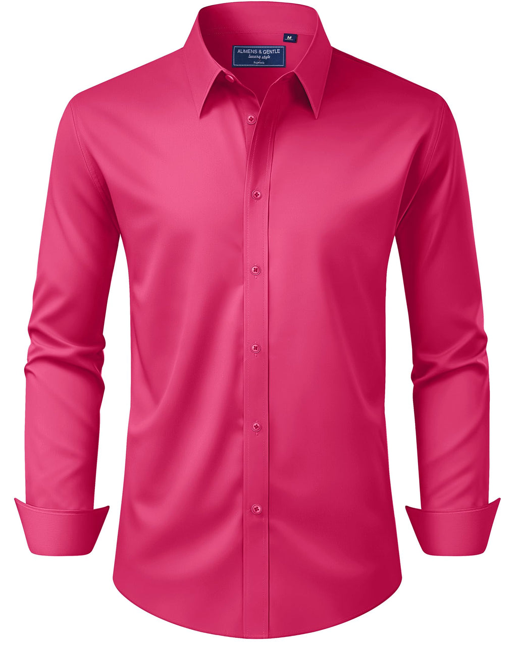 Alimens & Gentle Men's Dress Shirt Regular Fit Stretch Stain Shield Long Sleeve Solid Business Wedding Button Down Shirts