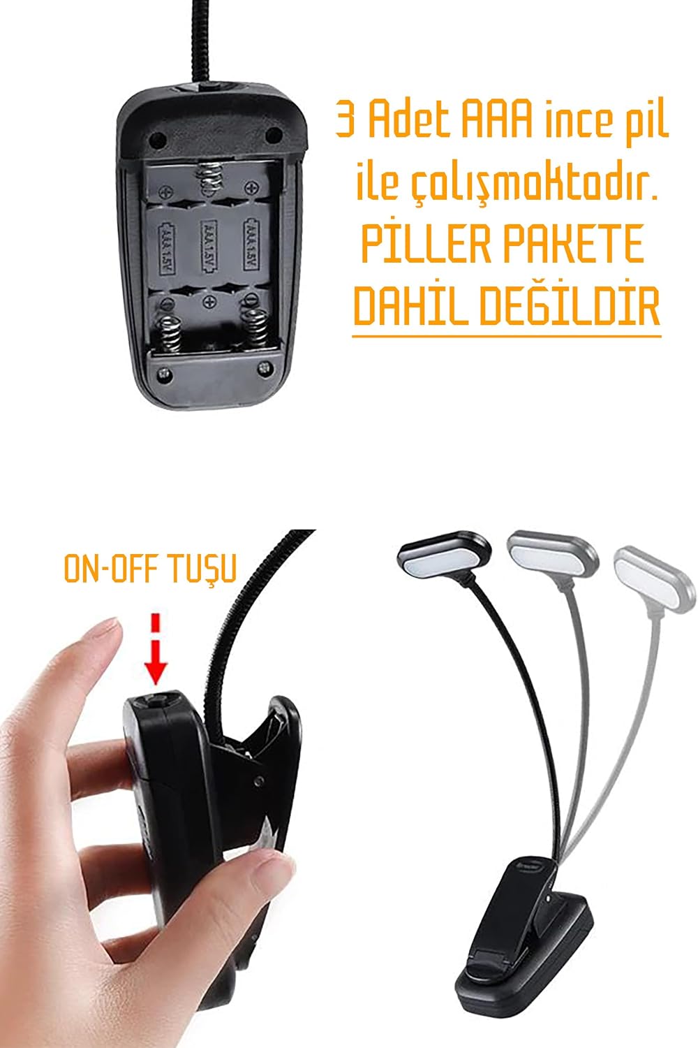 Kitap Okuma Işığı Ledli Klipsli Mini Kitap Okuma Lambası Mandallı Pille Çalışan Işık Masa Lambası Kitap Okuma Işığı