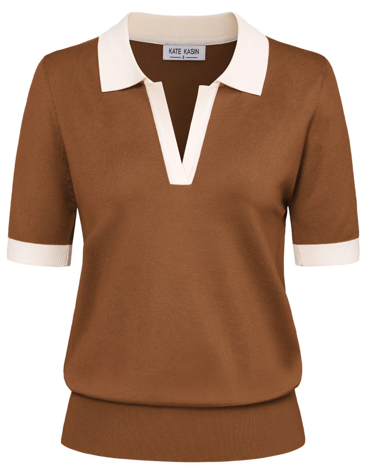 Women's Short Sleeve Classic V Neck Collared Casual Polo Sweater Tops
