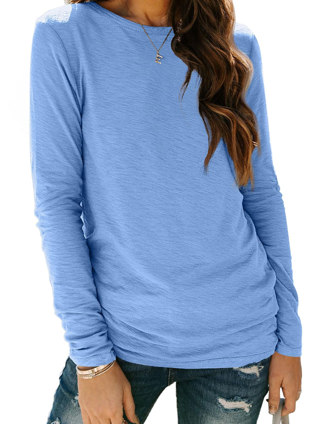 AUTOMET Women's Long Sleeve Crewneck Shirts Casual Basic Tops