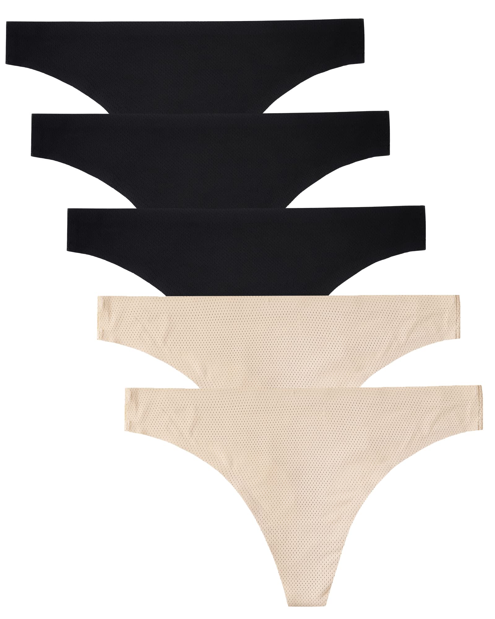 voenxe Seamless Women Underwear Thongs,No Show Ladies Workout Thong,5 Pack
