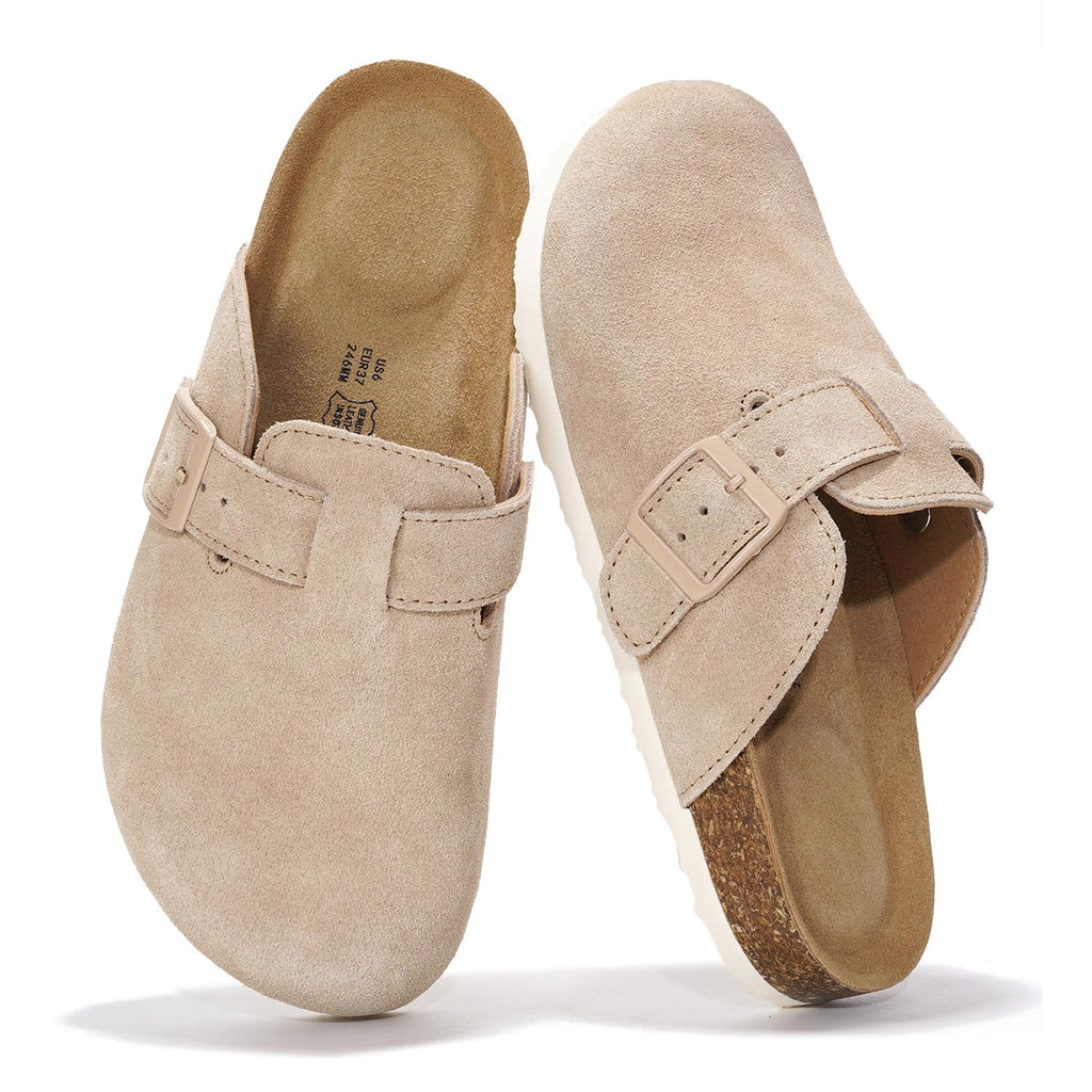 100% Genuine Leather Slip-on Footbed Clogs for Women - Fall Shoes for Women