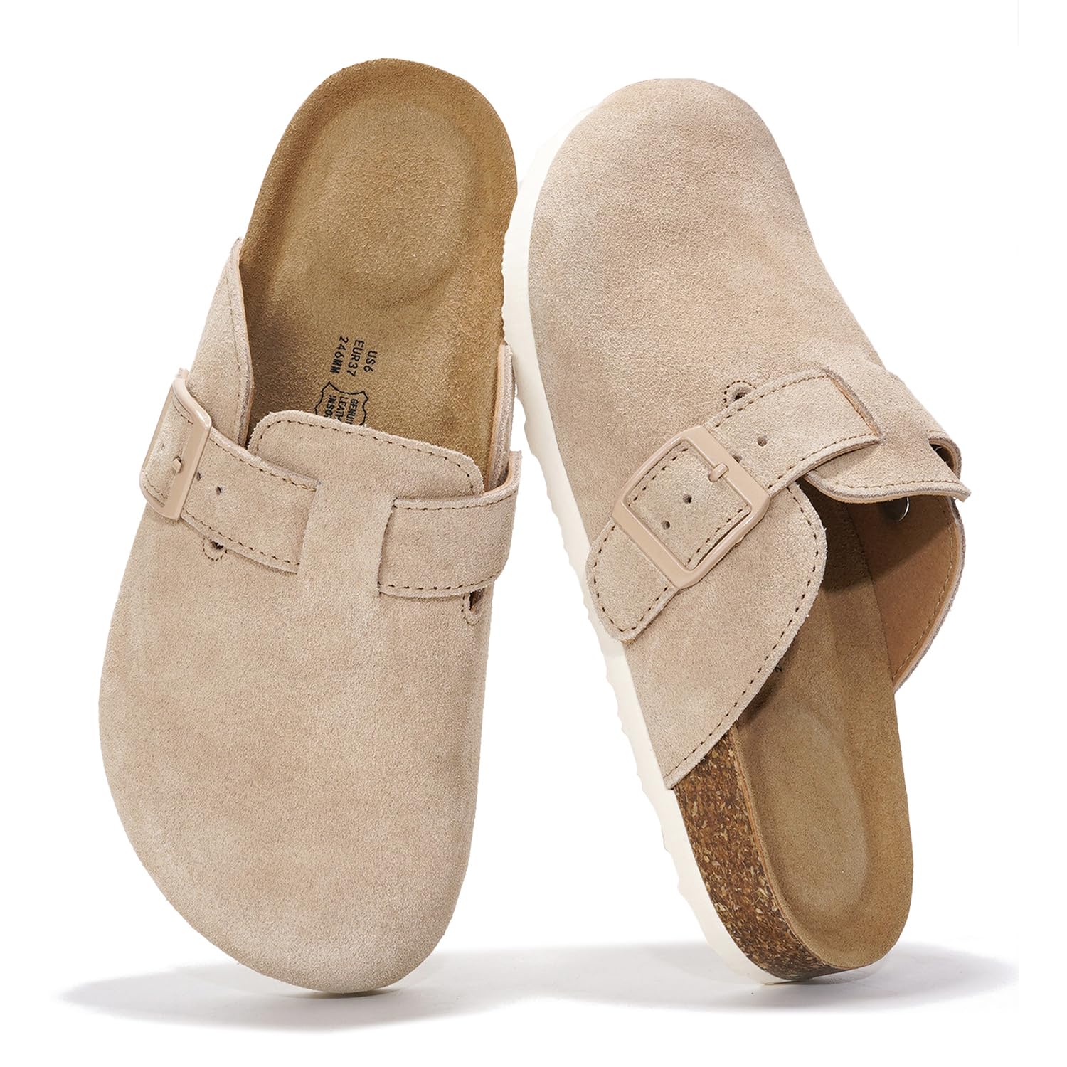 100% Genuine Leather Slip-on Footbed Clogs for Women - Fall Shoes for Women