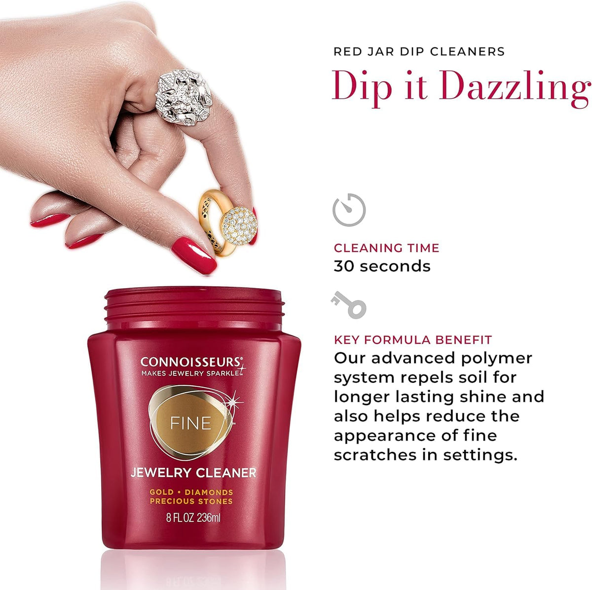 CONNOISSEURS Premium Edition Jewelry Cleaner, Value Size 9.6oz - Pick from Fine, Silver or Delicate Jewelry Cleaner