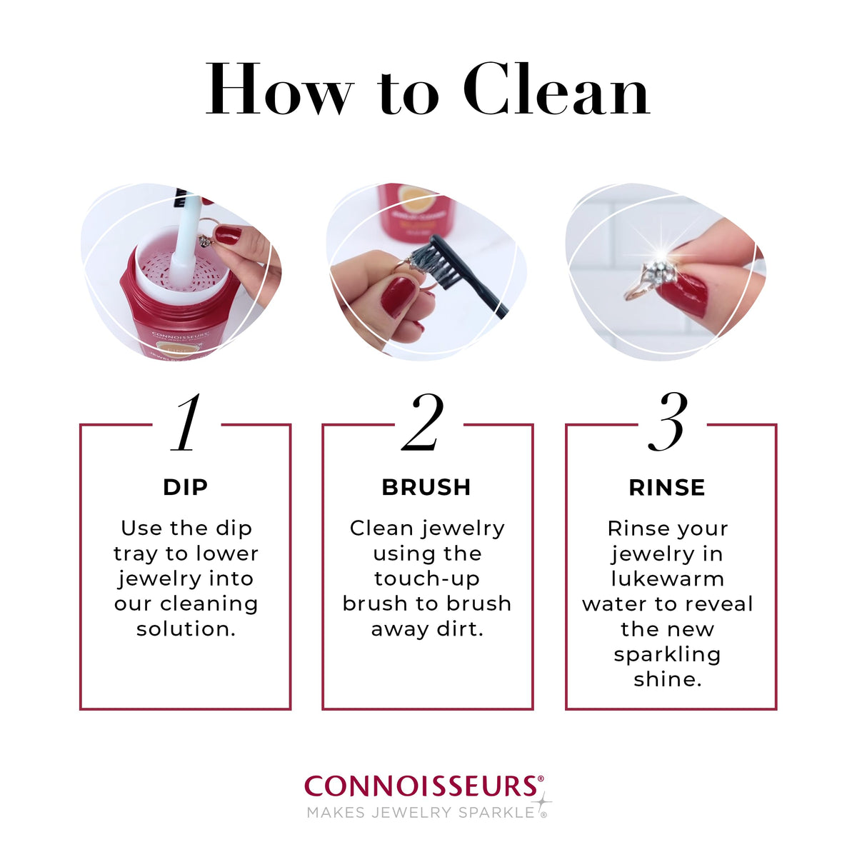 CONNOISSEURS Premium Edition Jewelry Cleaner, Value Size 9.6oz - Pick from Fine, Silver or Delicate Jewelry Cleaner