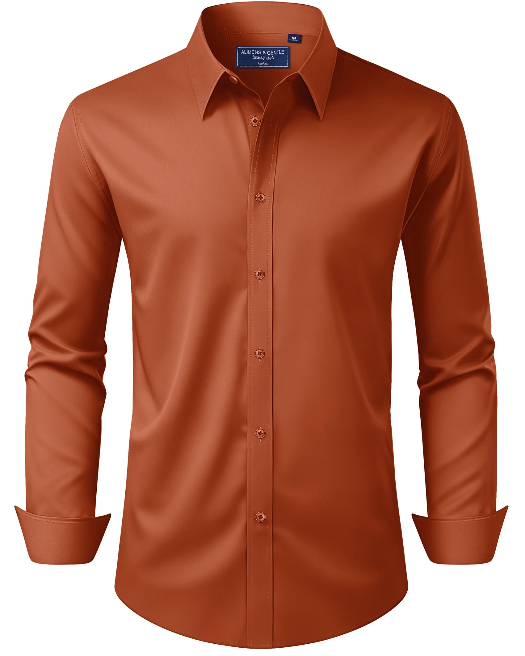 Alimens & Gentle Men's Dress Shirt Regular Fit Stretch Stain Shield Long Sleeve Solid Business Wedding Button Down Shirts