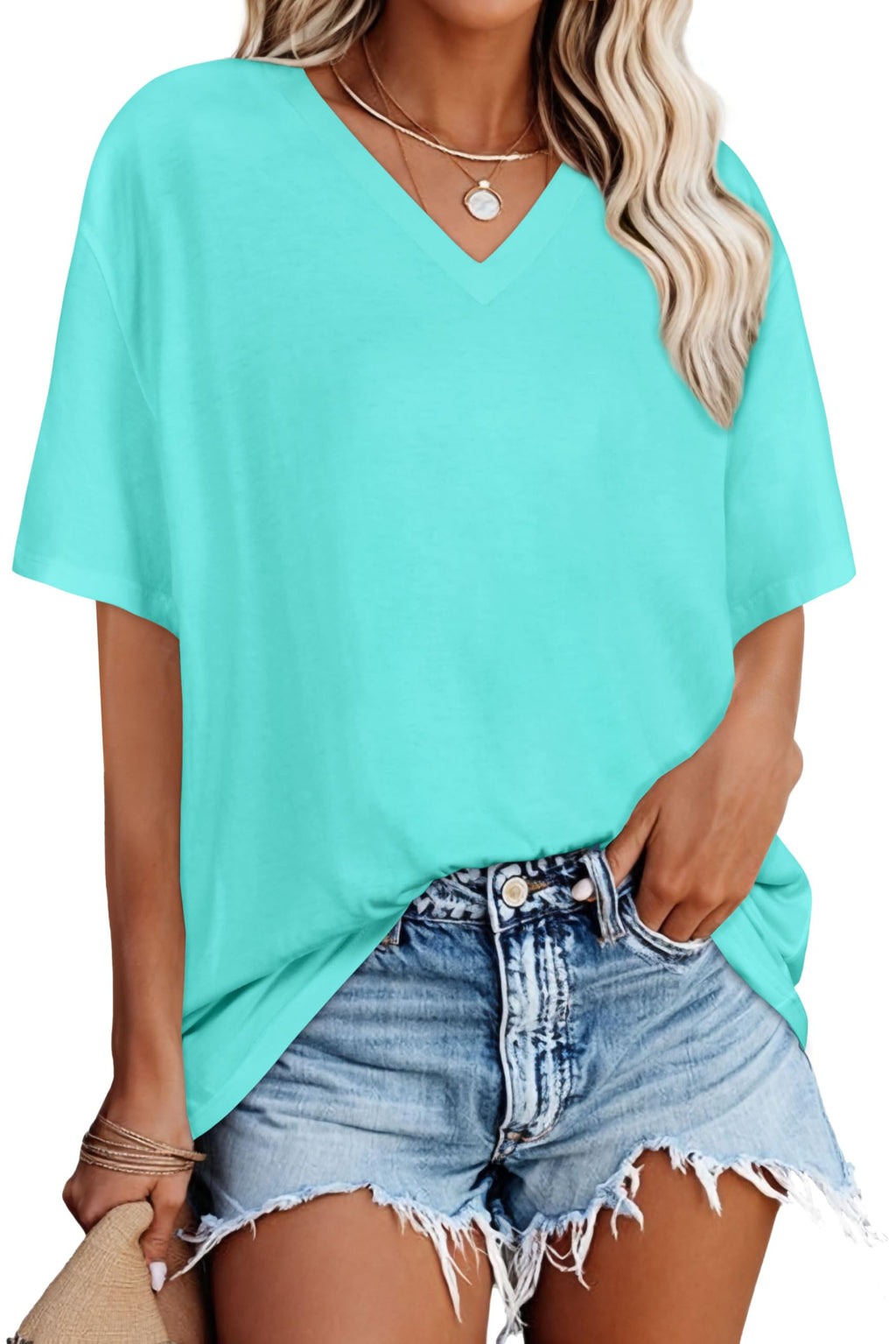 Oversized Tshirts for Women Graphic V Neck Short Sleeve Summer Casual Tops