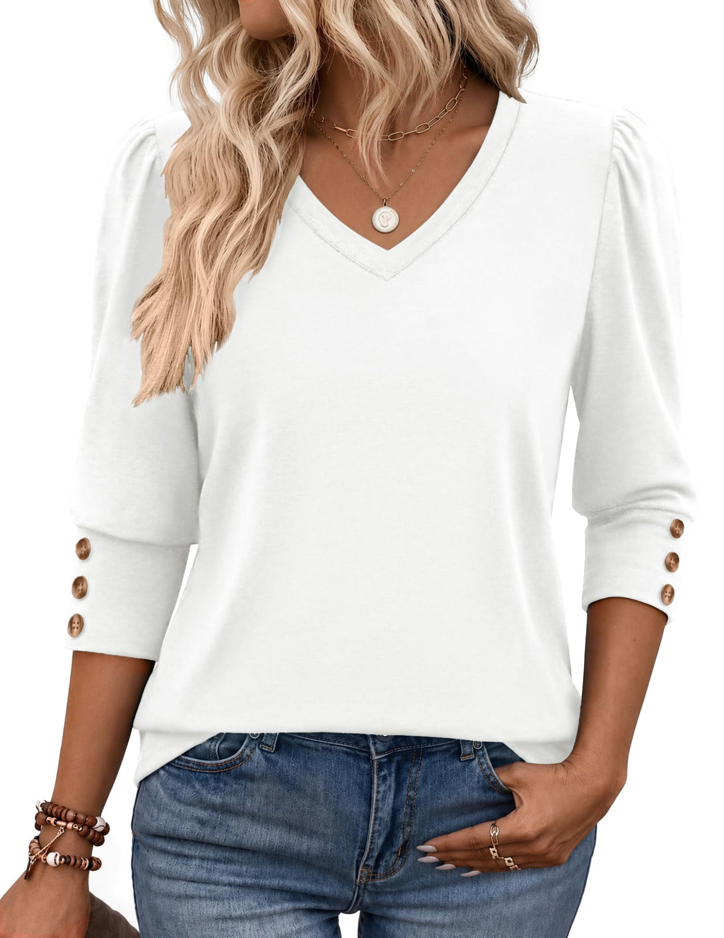 Zeagoo Womens 3/4 Sleeve V Neck T Shirts Dressy Casual Tops