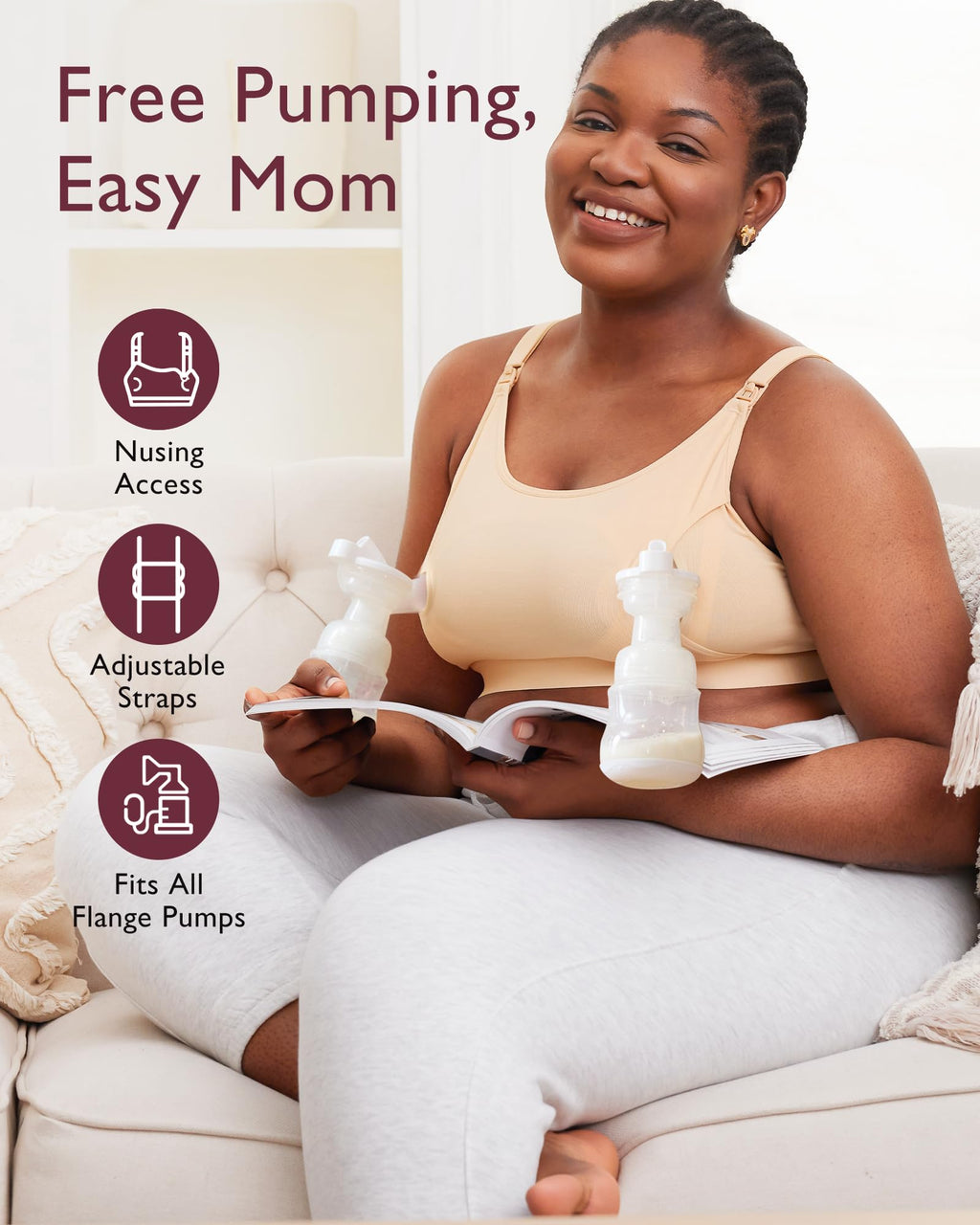Momcozy Hands Free Pumping & Nursing Bra, Adjustable Cotton Breast Pump Bra