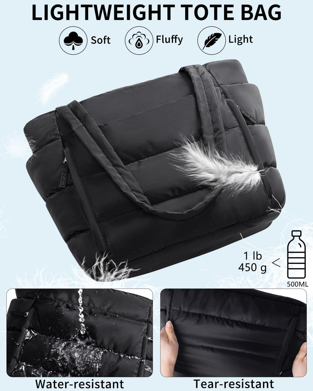 Bagstellar Puffer Tote Bag for Women, Lightweight Puffy Travel Gym Work Bag