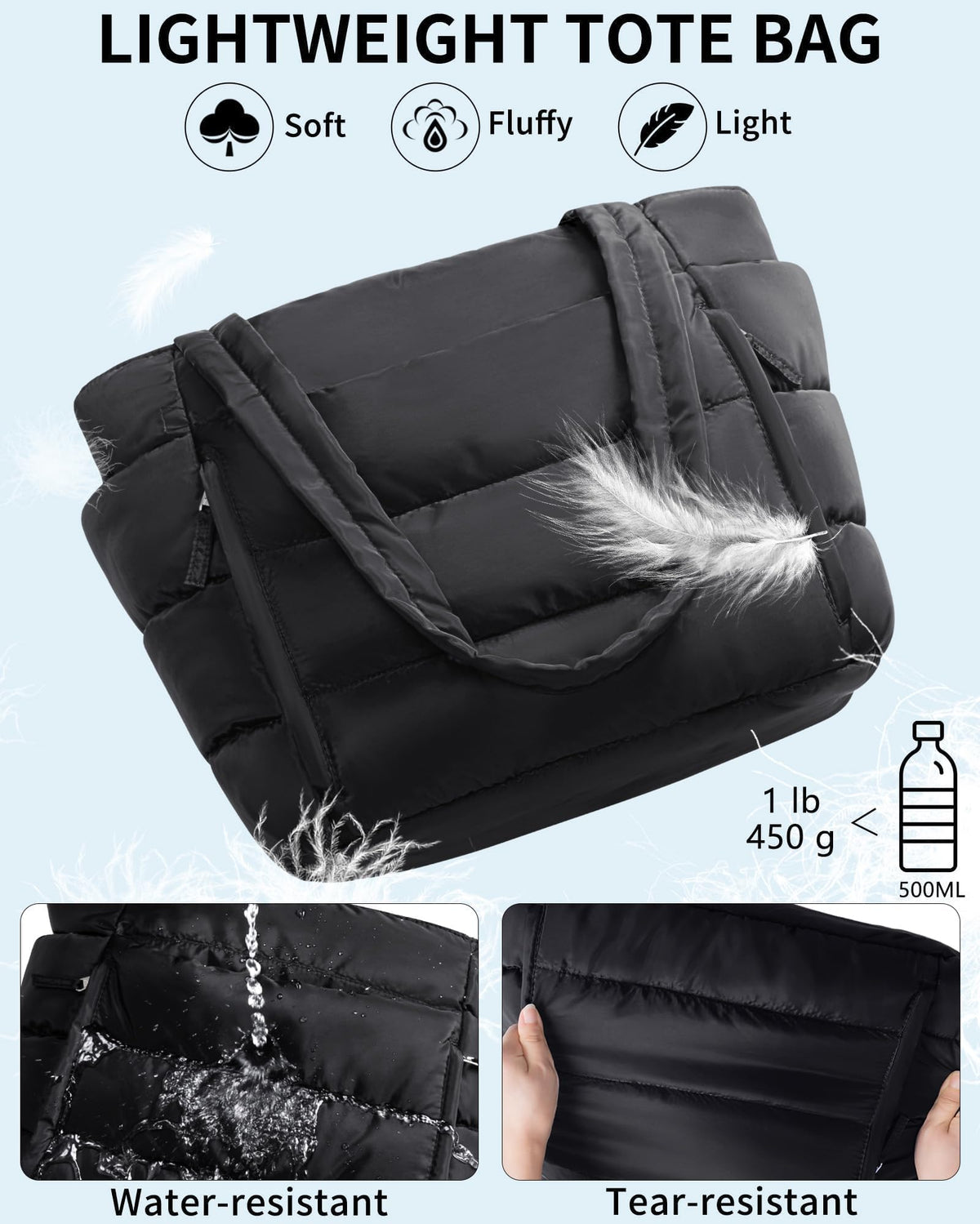 Bagstellar Puffer Tote Bag for Women, Lightweight Puffy Travel Gym Work Bag