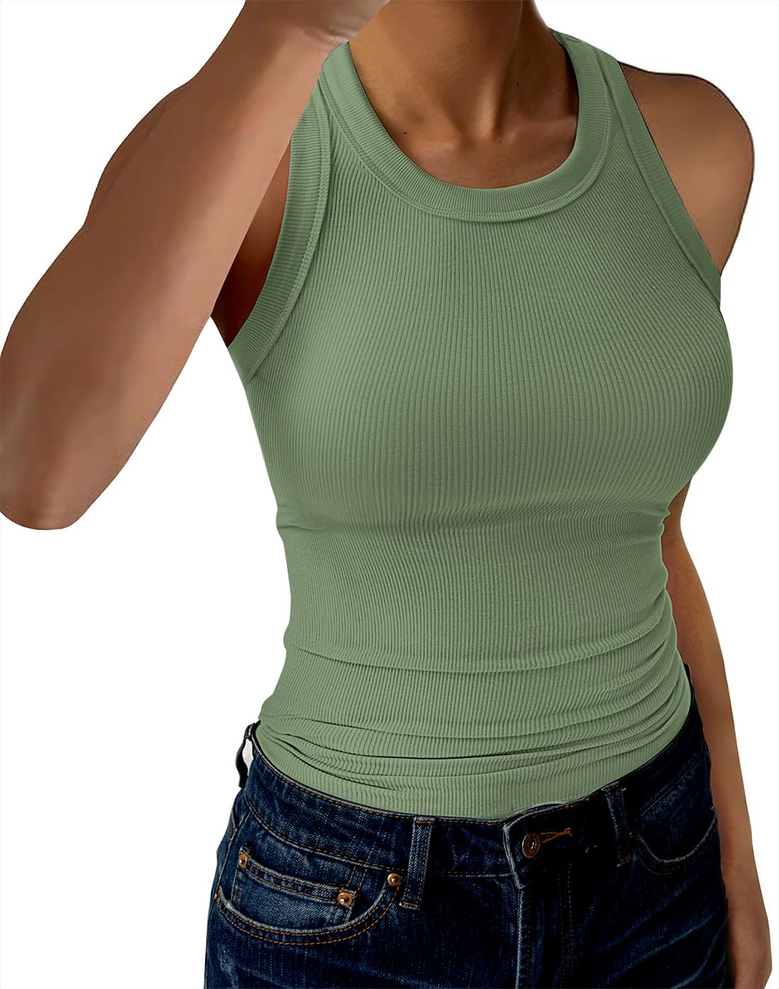 GKBK Womens Tank Tops High Neck Sleeveless Ribbed Tank Casual Basic Thick Strap Slim Fitted Racerback Shirts