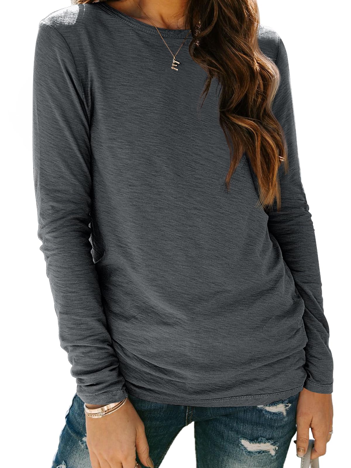 AUTOMET Women's Long Sleeve Crewneck Shirts Casual Basic Tops