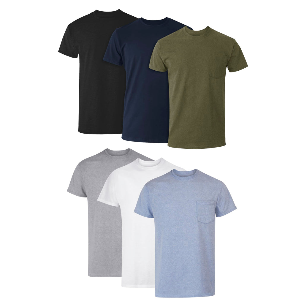 Hanes Men's Pocket T-Shirts - 6-Pack - Cotton Crewneck Tees