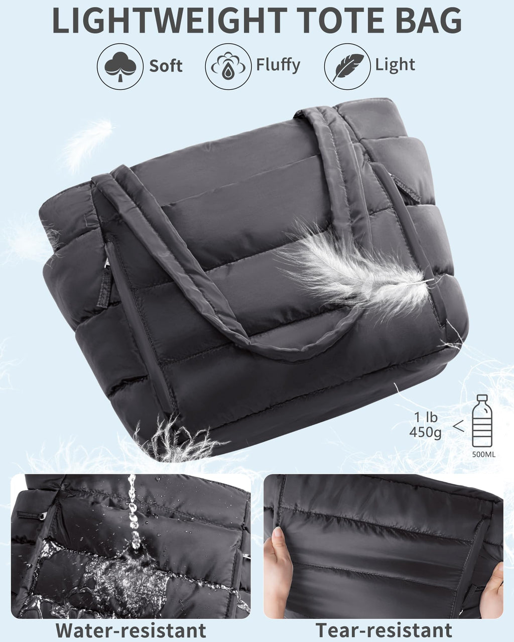 Bagstellar Puffer Tote Bag for Women, Lightweight Puffy Travel Gym Work Bag