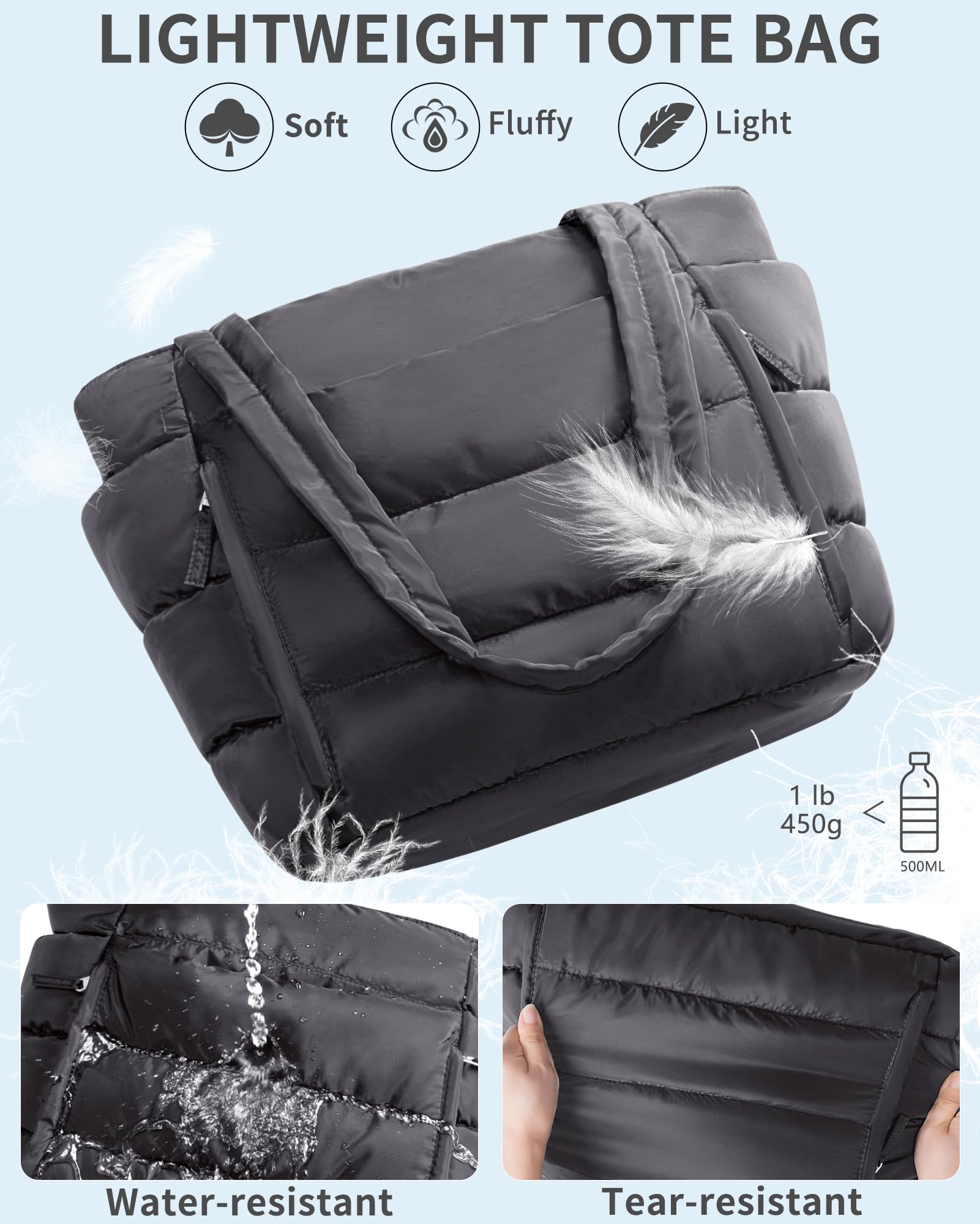 Bagstellar Puffer Tote Bag for Women, Lightweight Puffy Travel Gym Work Bag