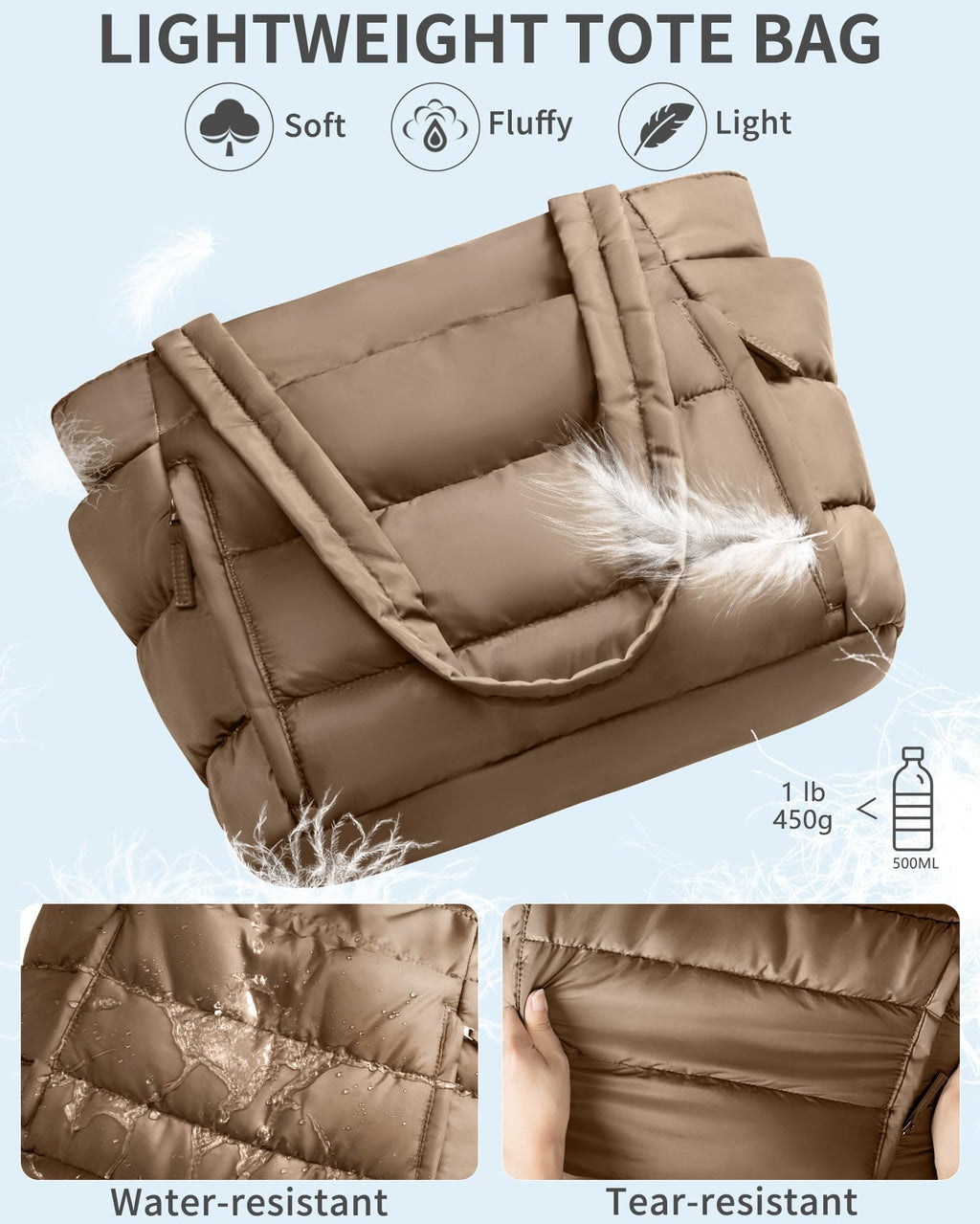 Bagstellar Puffer Tote Bag for Women, Lightweight Puffy Travel Gym Work Bag