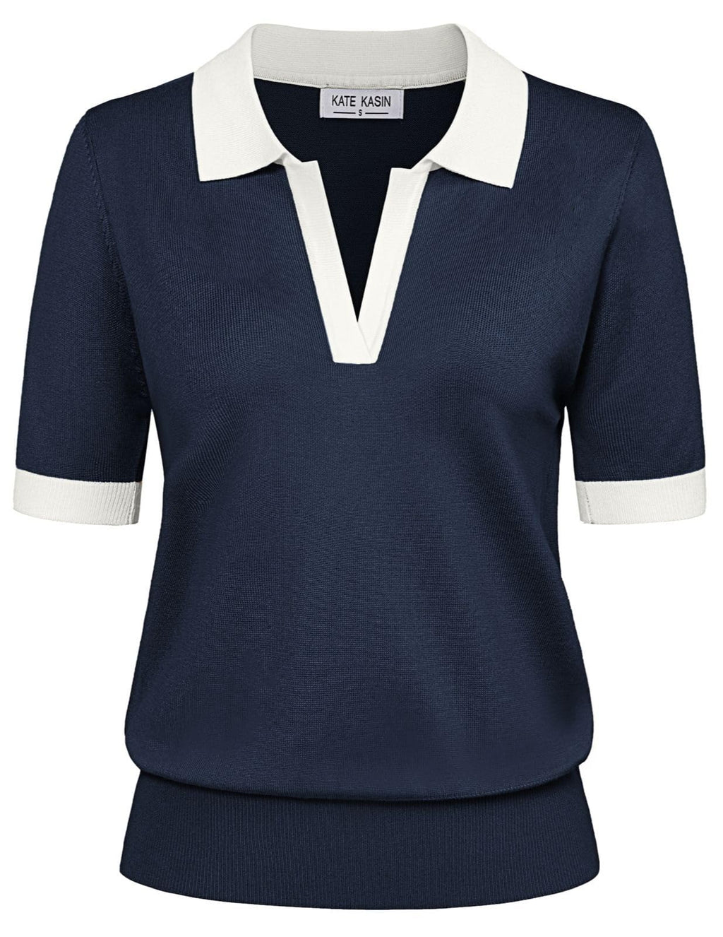 Women's Short Sleeve Classic V Neck Collared Casual Polo Sweater Tops