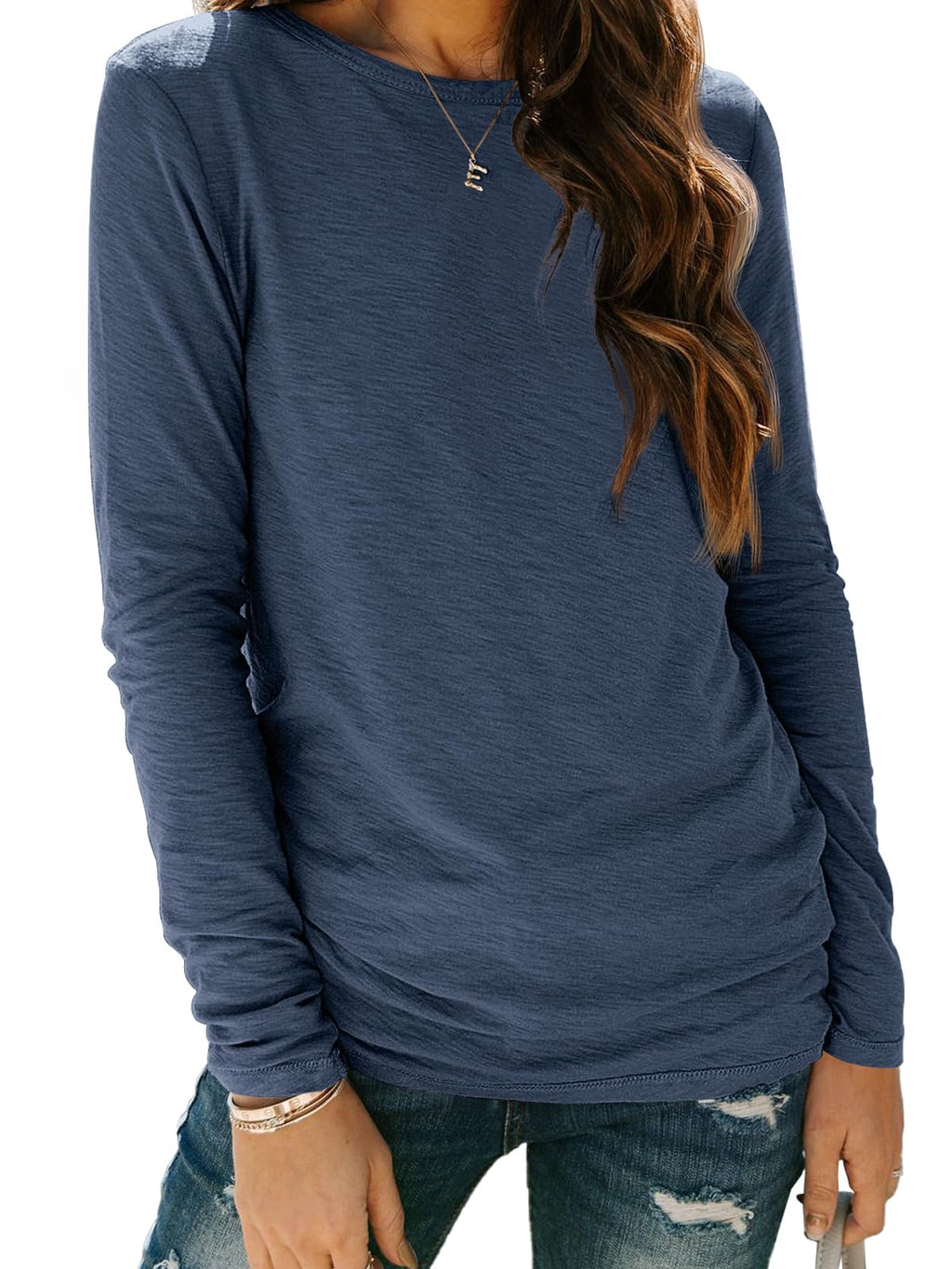 AUTOMET Women's Long Sleeve Crewneck Shirts Casual Basic Tops