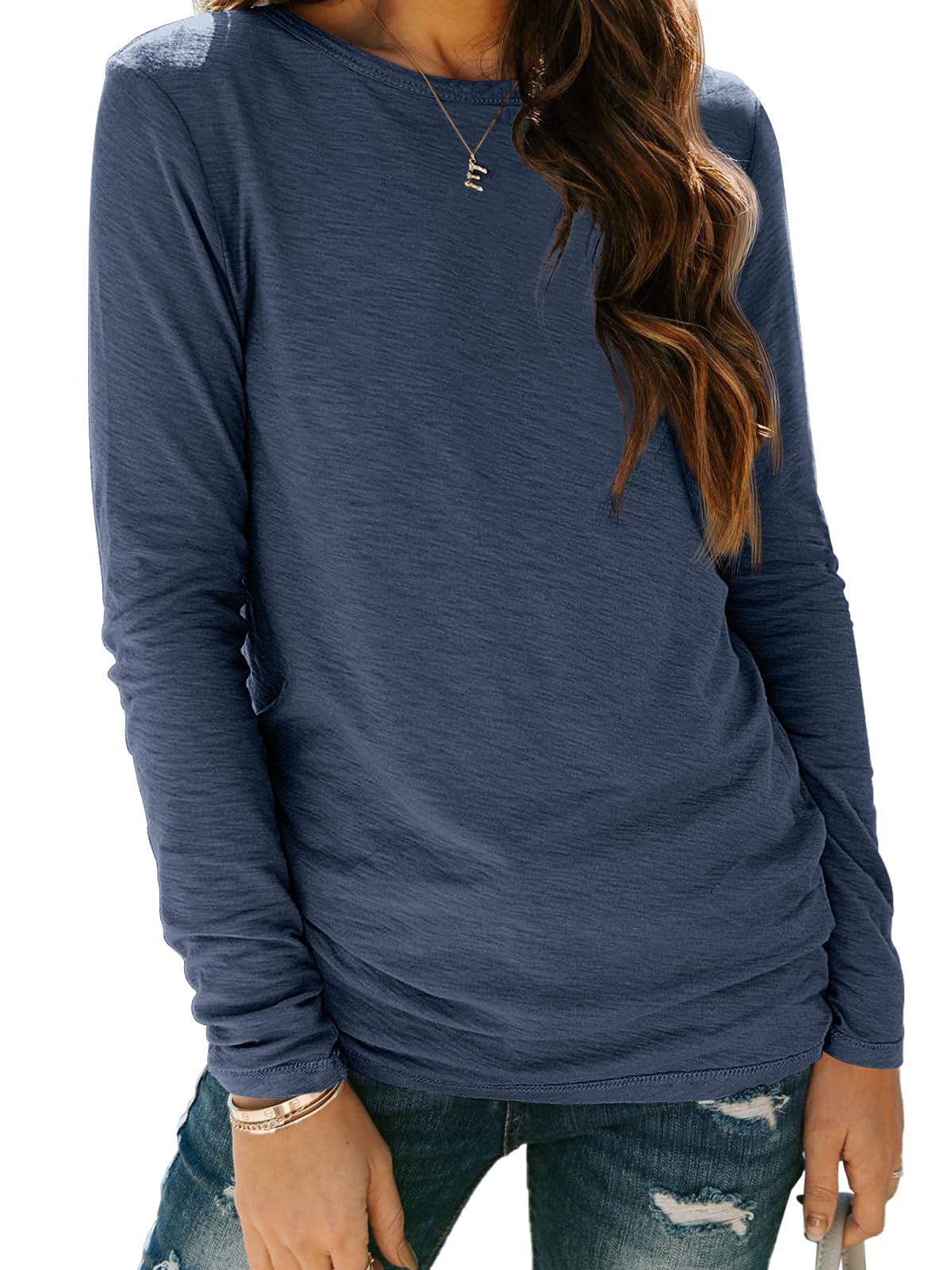 AUTOMET Women's Long Sleeve Crewneck Shirts Casual Basic Tops