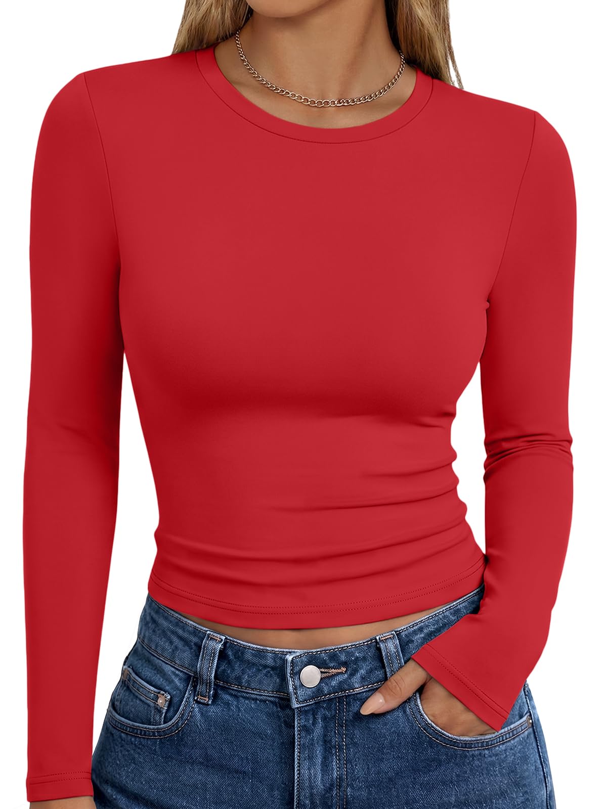 Trendy Queen Womens Long Sleeve T Shirts Fall Fashion Basic Y2K Tops 2026