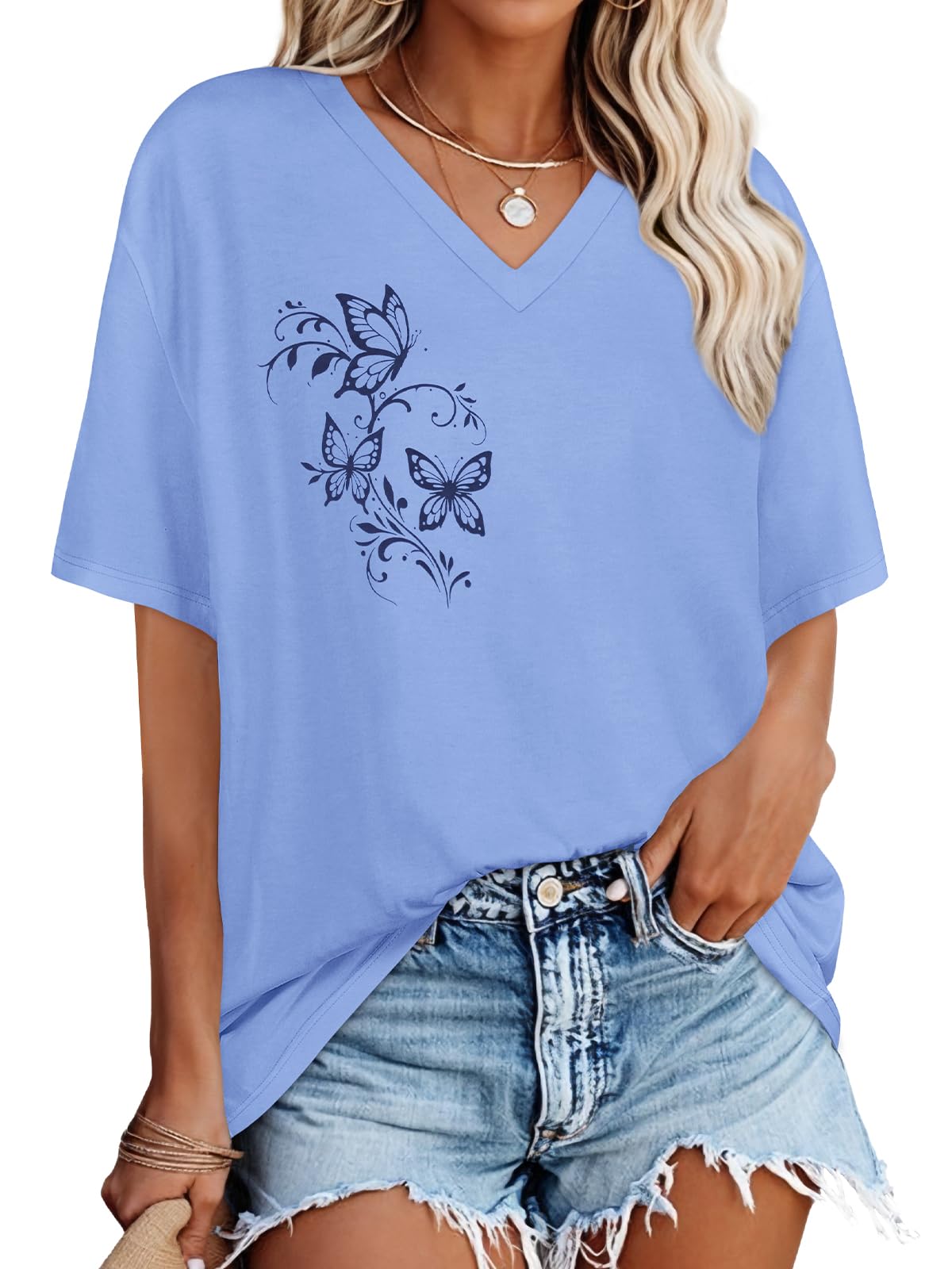 Oversized Tshirts for Women Graphic V Neck Short Sleeve Summer Casual Tops