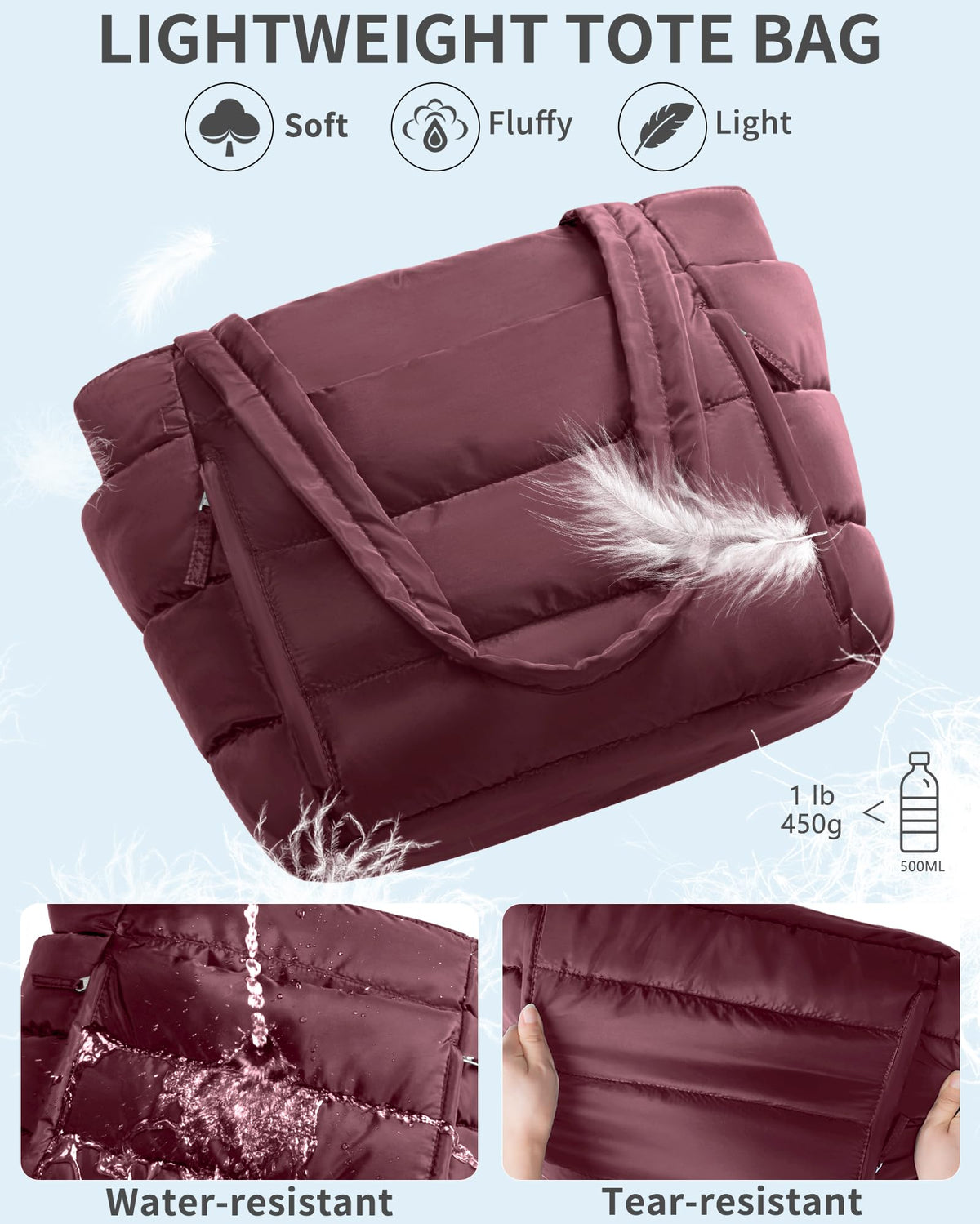 Bagstellar Puffer Tote Bag for Women, Lightweight Puffy Travel Gym Work Bag