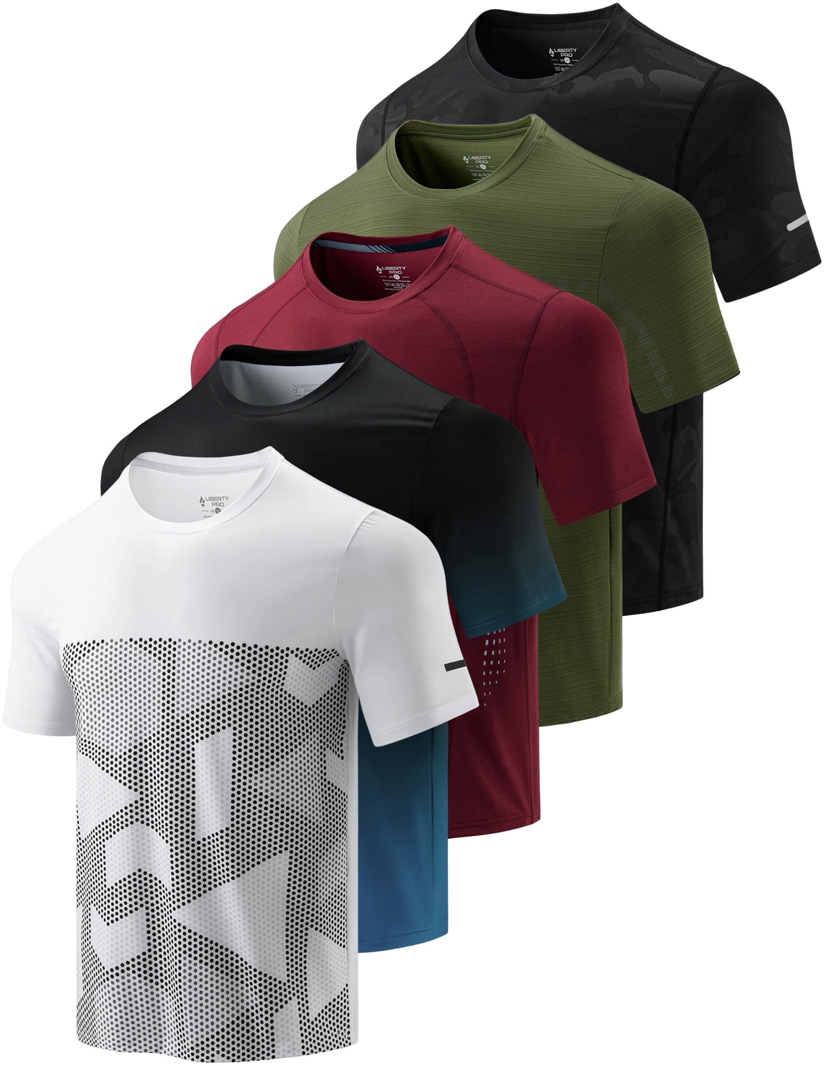 Liberty Imports 5 Pack Men's Active Quick Dry Crew Neck T Shirts