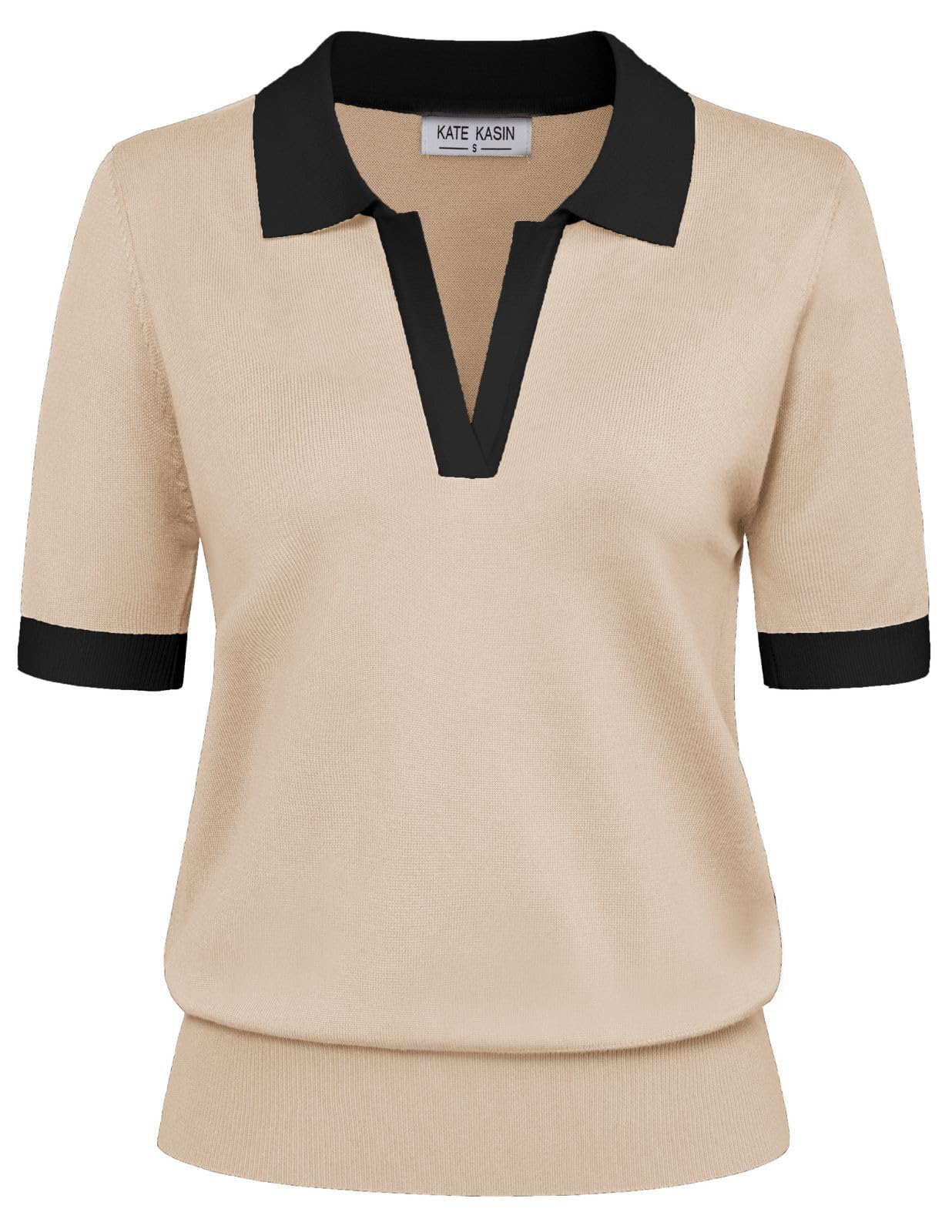 Women's Short Sleeve Classic V Neck Collared Casual Polo Sweater Tops