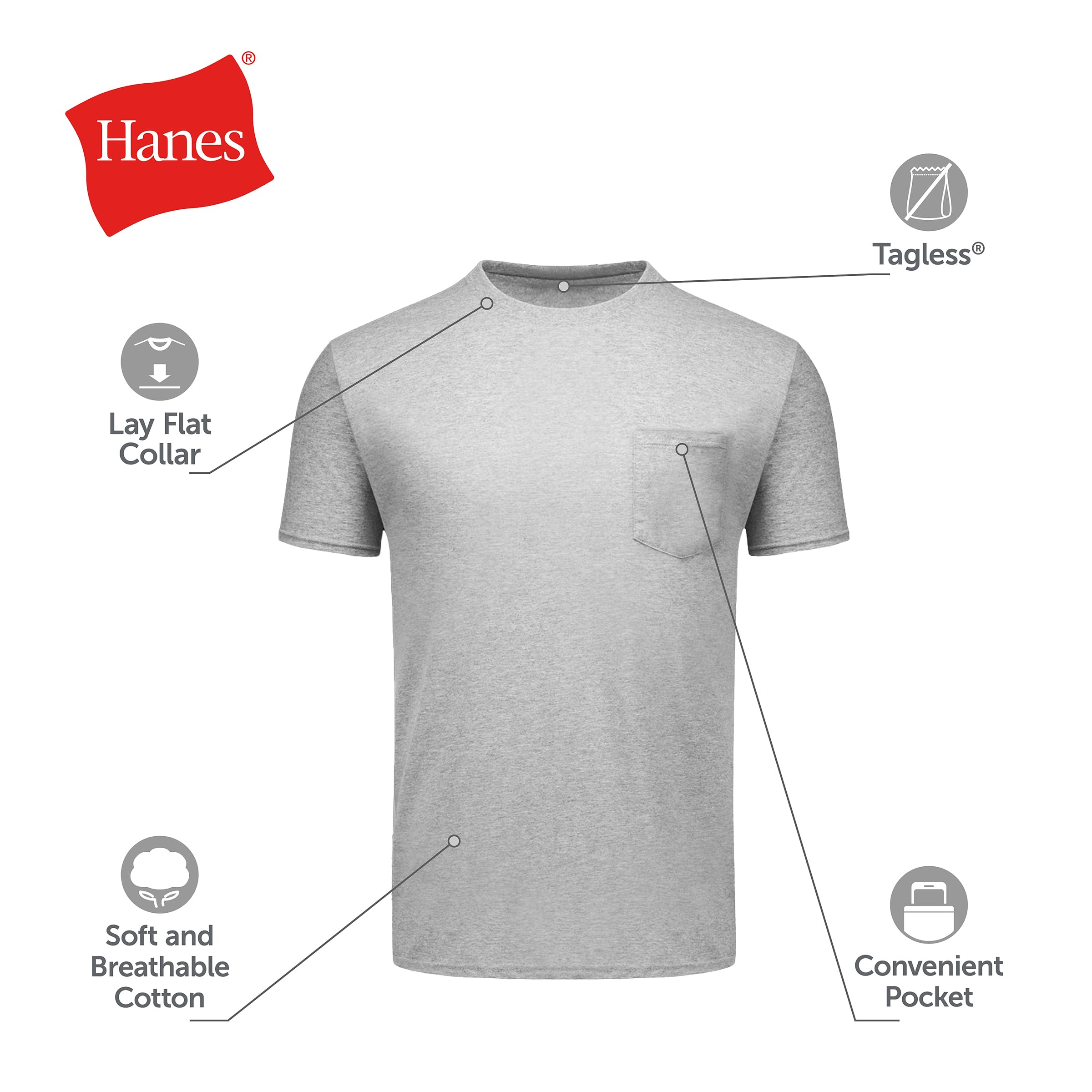Hanes Men's Pocket T-Shirts - 6-Pack - Cotton Crewneck Tees
