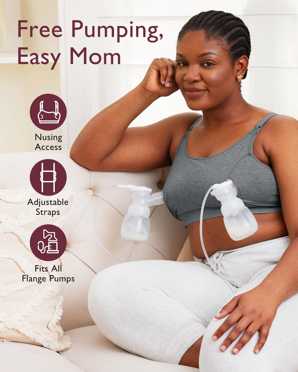 Momcozy Hands Free Pumping & Nursing Bra, Adjustable Cotton Breast Pump Bra