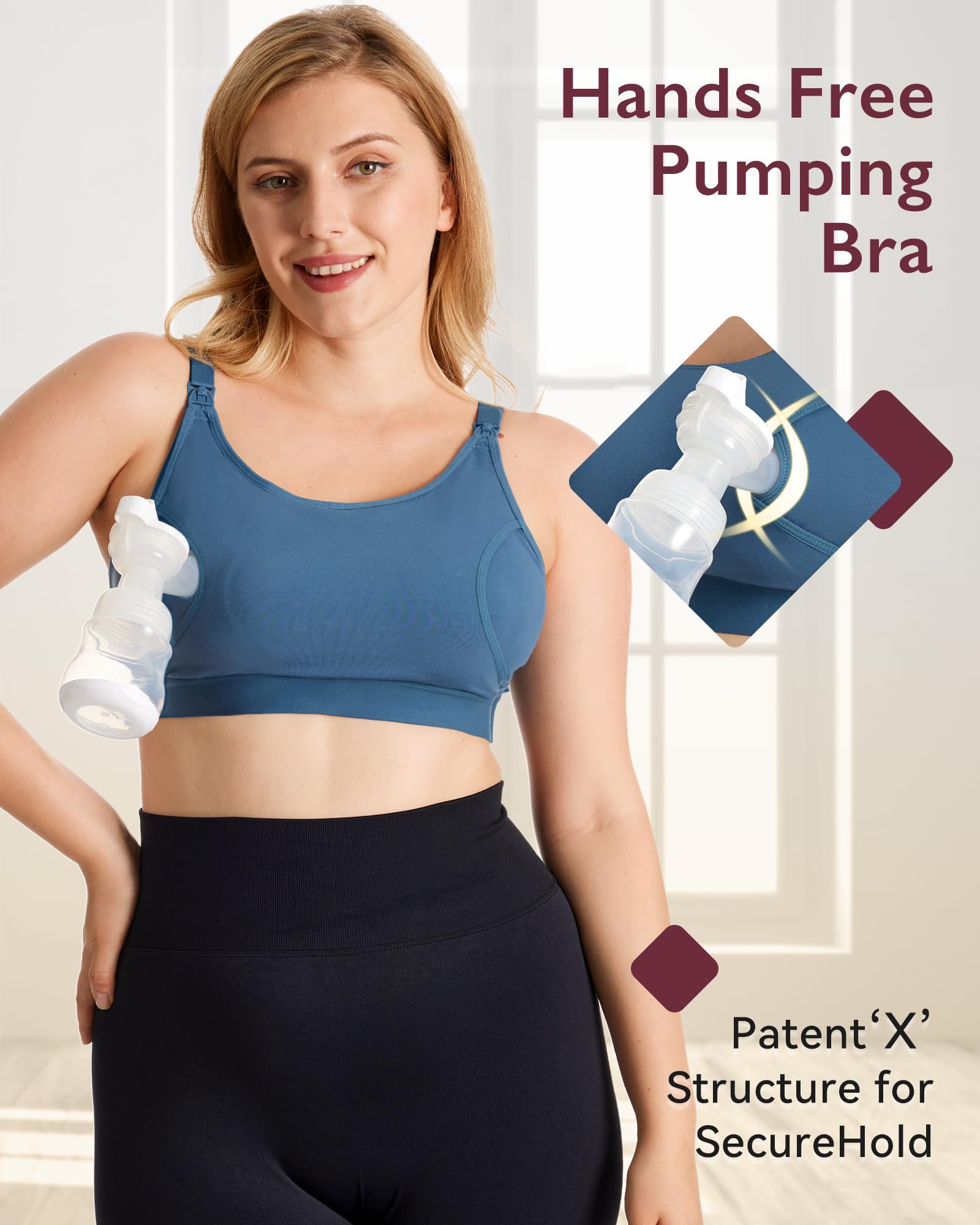 Momcozy Hands Free Pumping & Nursing Bra, Adjustable Cotton Breast Pump Bra
