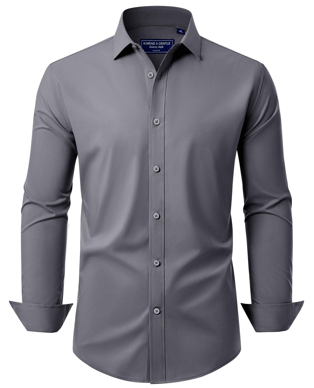 Alimens & Gentle Men's Dress Shirt Regular Fit Stretch Stain Shield Long Sleeve Solid Business Wedding Button Down Shirts