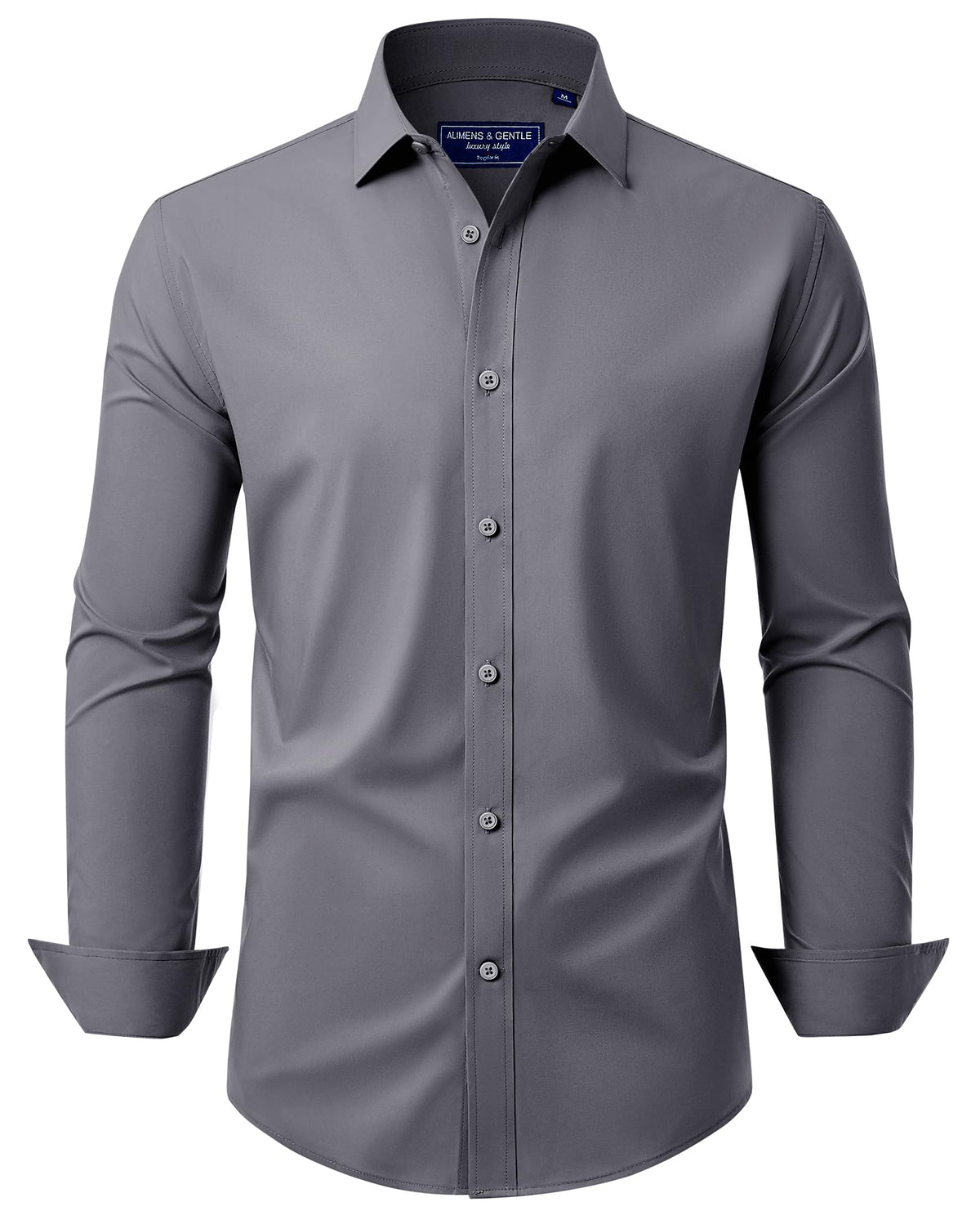 Alimens & Gentle Men's Dress Shirt Regular Fit Stretch Stain Shield Long Sleeve Solid Business Wedding Button Down Shirts