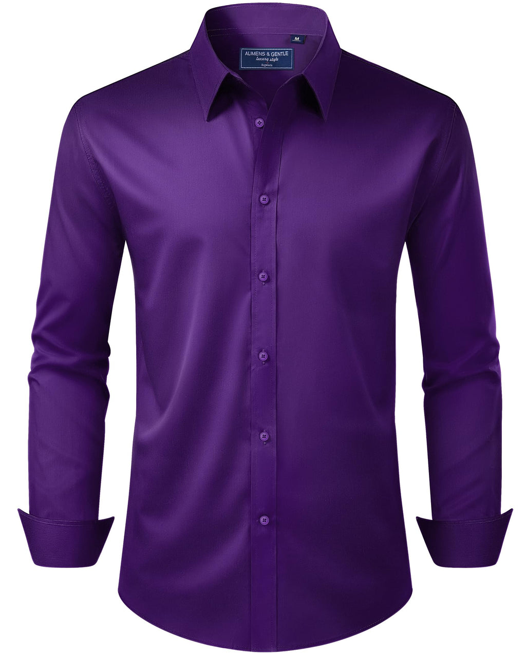 Alimens & Gentle Men's Dress Shirt Regular Fit Stretch Stain Shield Long Sleeve Solid Business Wedding Button Down Shirts