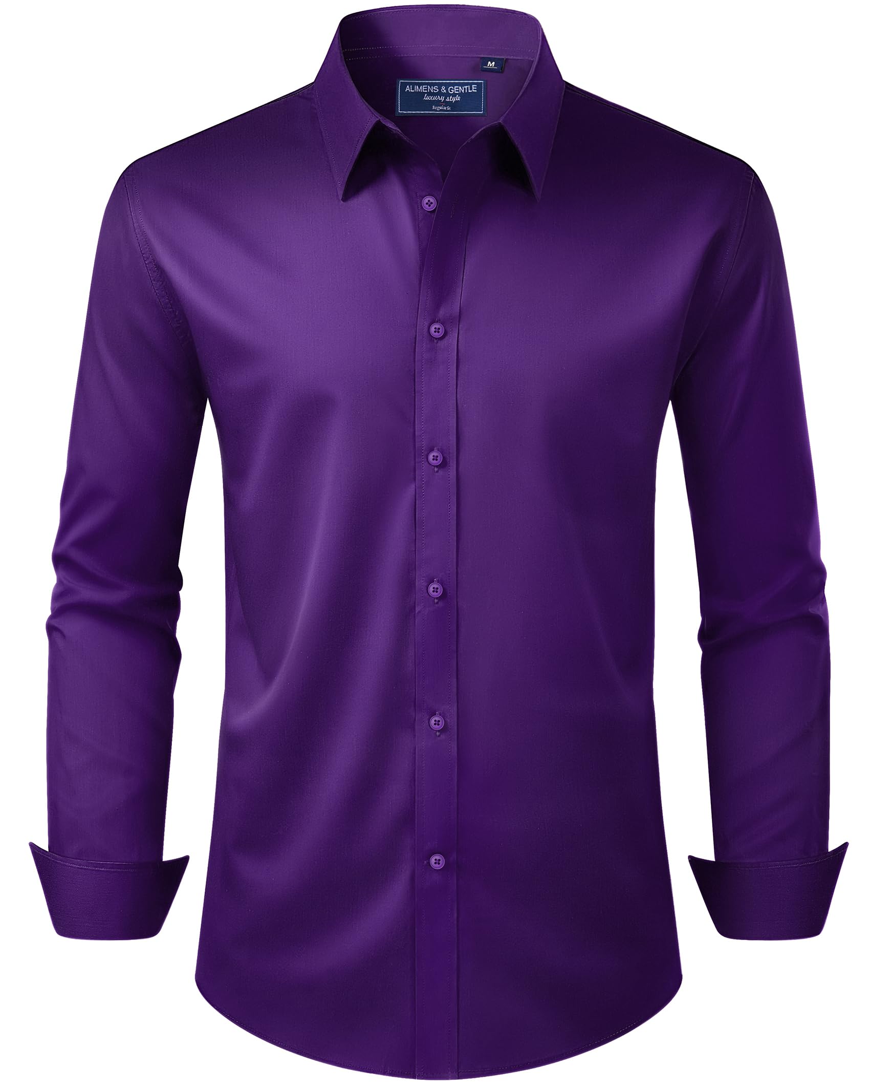 Alimens & Gentle Men's Dress Shirt Regular Fit Stretch Stain Shield Long Sleeve Solid Business Wedding Button Down Shirts