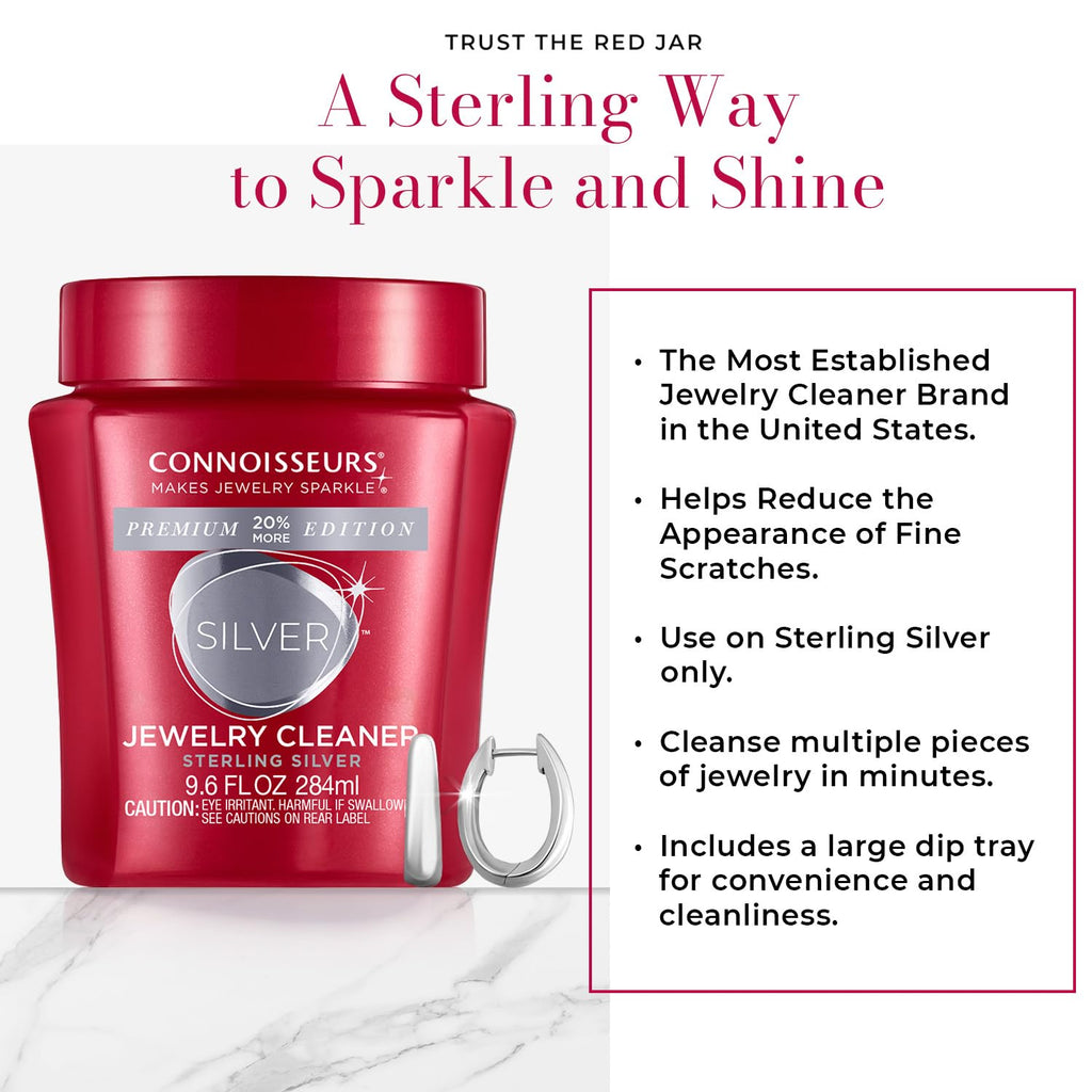 CONNOISSEURS Premium Edition Jewelry Cleaner, Value Size 9.6oz - Pick from Fine, Silver or Delicate Jewelry Cleaner